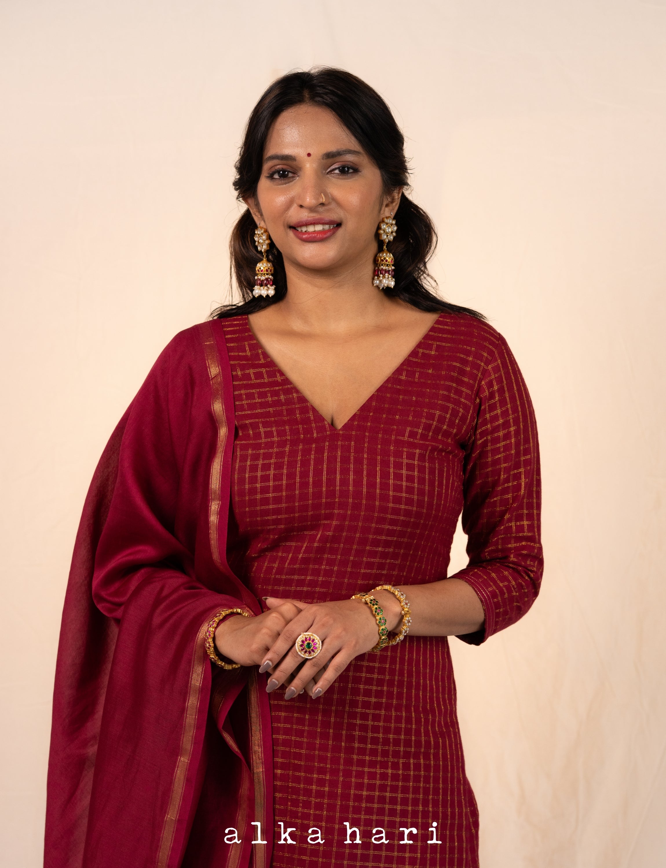 Red Double Checkered Kurta