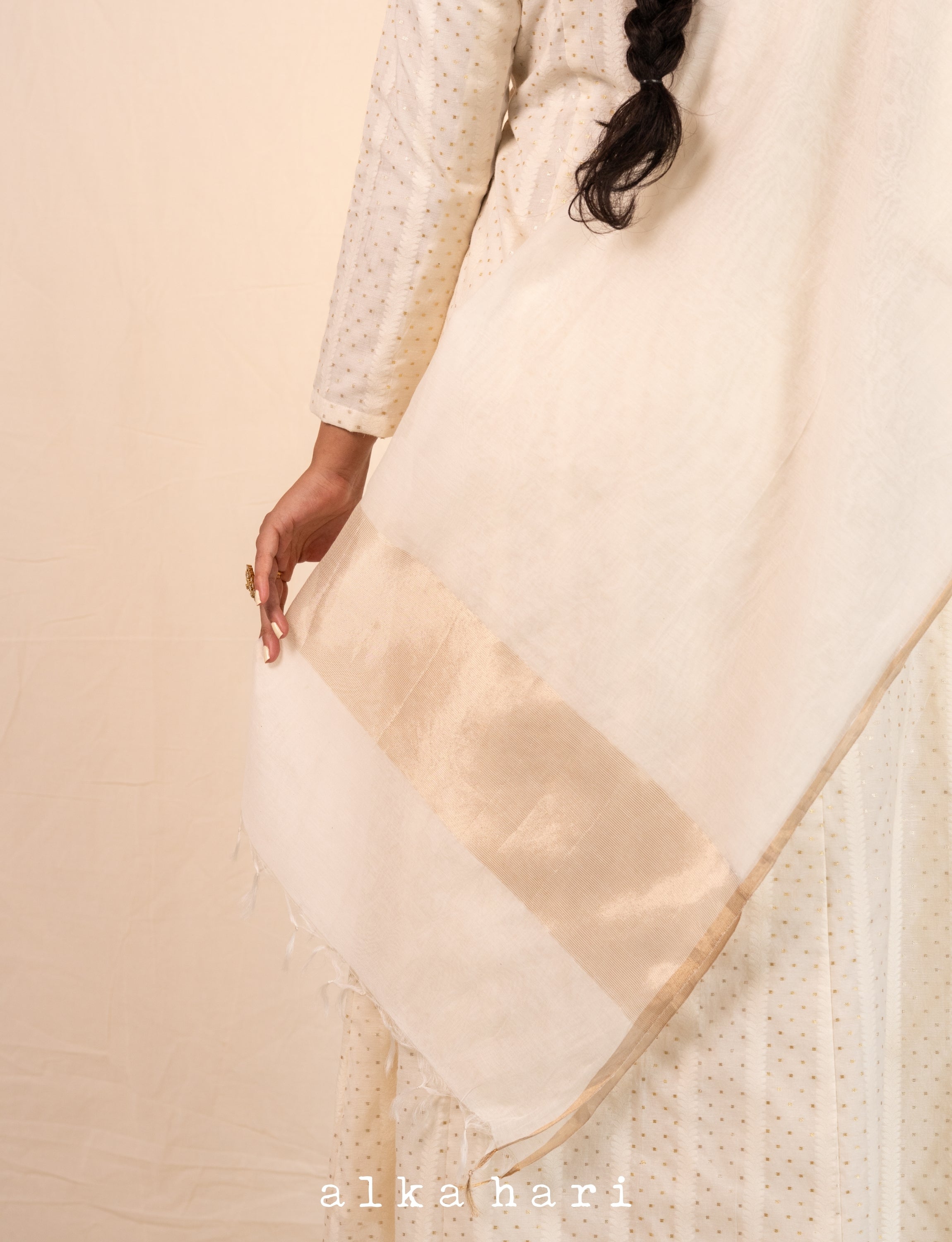 Off White Cotton Chanderi Dupatta