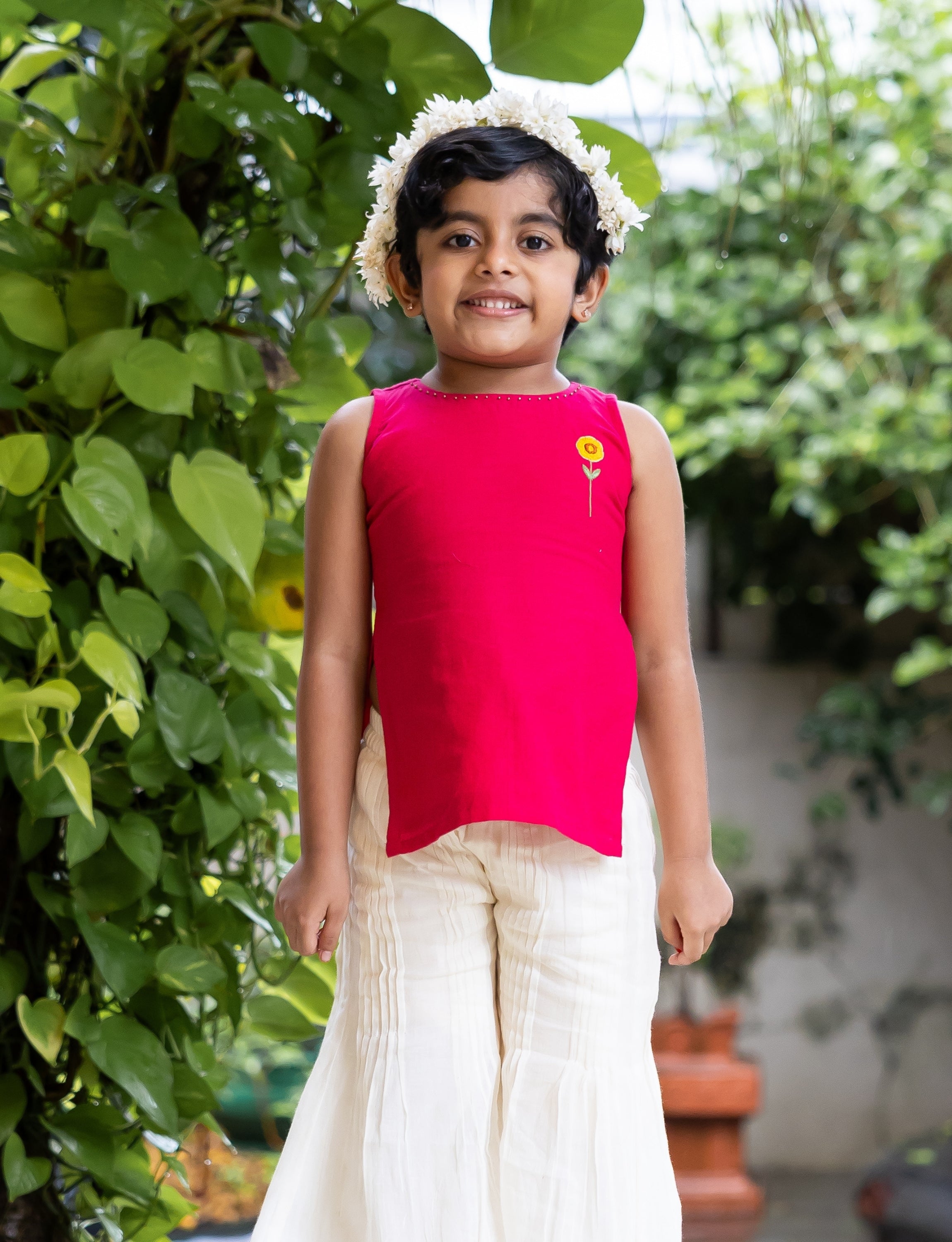 Floral Embroidered Pink Kurta with Flared Sharara Bottom