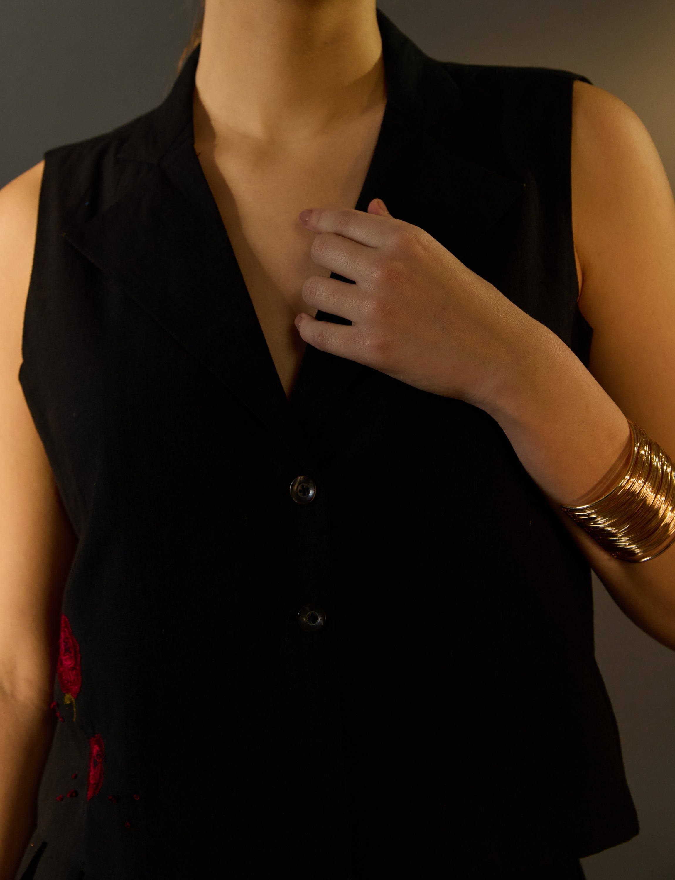 Black Embroidered Vest and Skirt Co-Ord Set