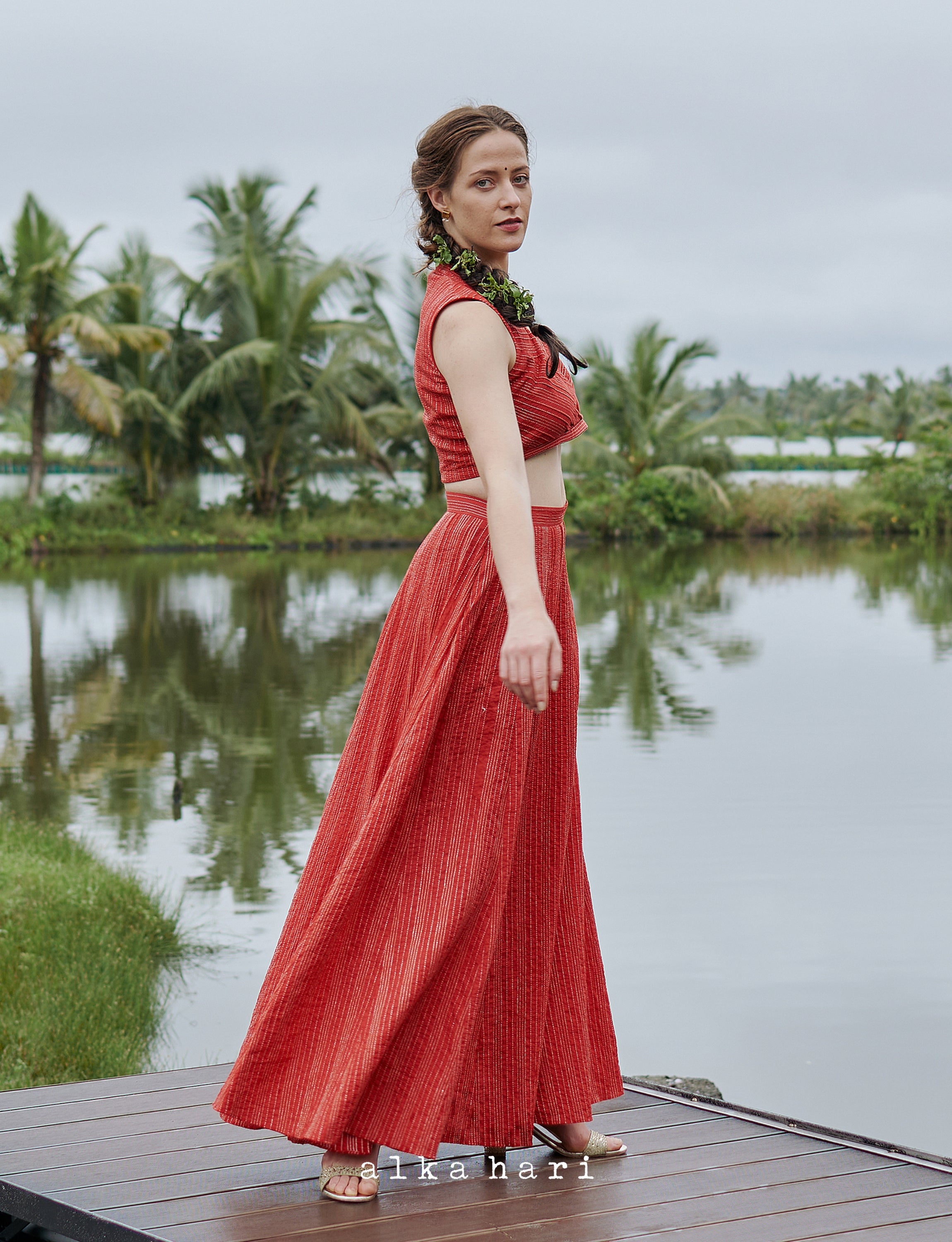 Orange Zari Skirt and Blouse
