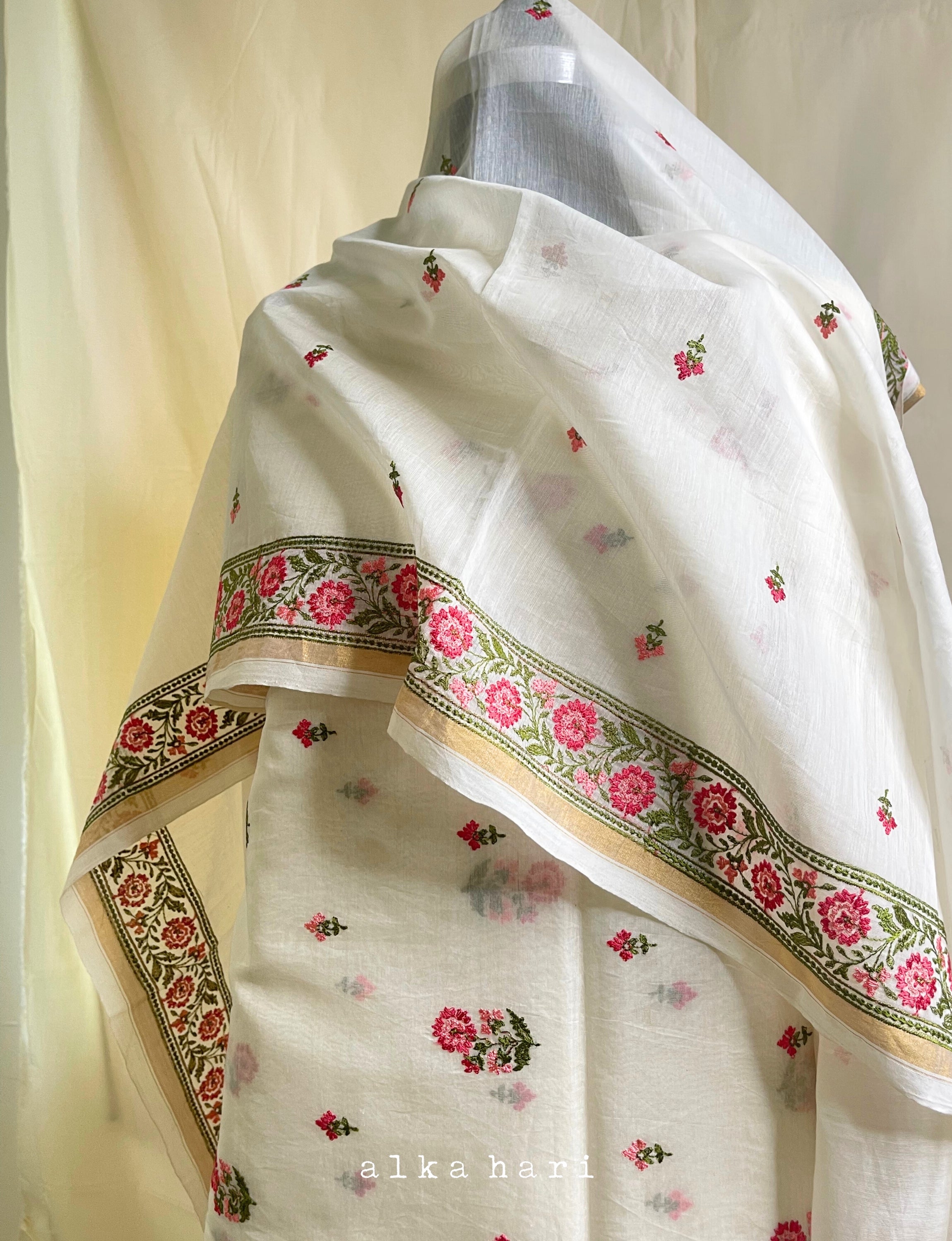 Off White Embroidered Chanderi Silk