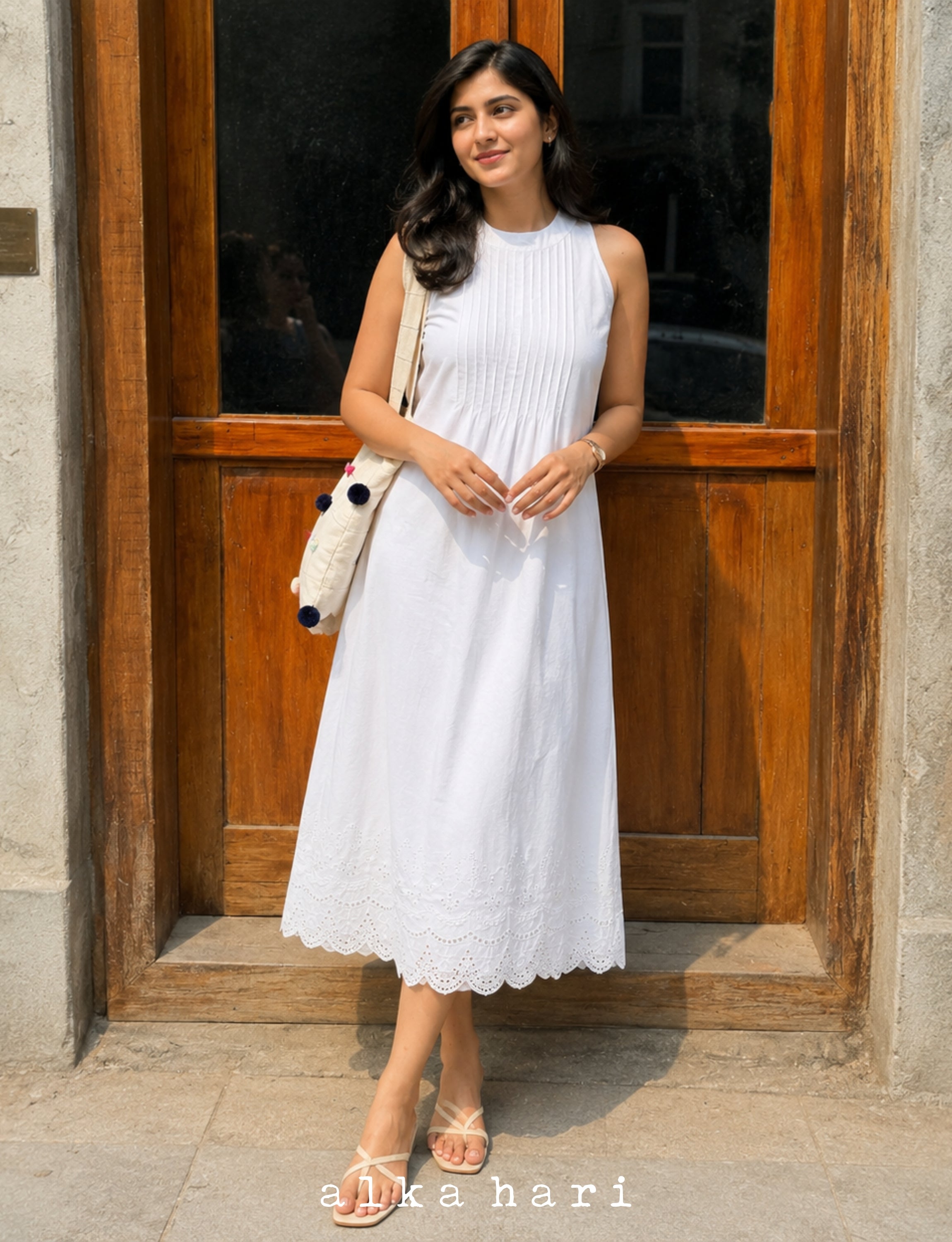 White Cotton Hakoba Dress