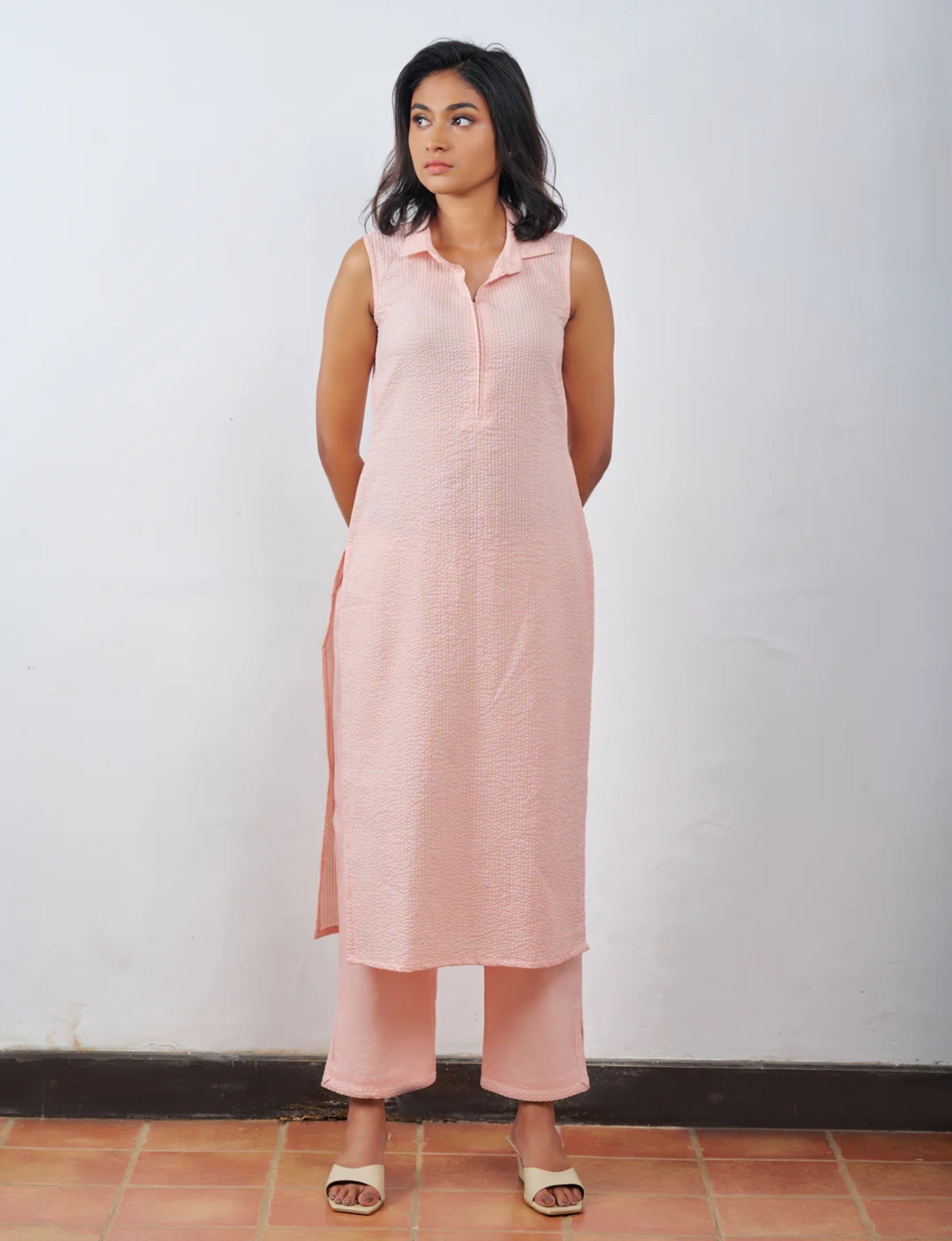 Peach Collared Kurta