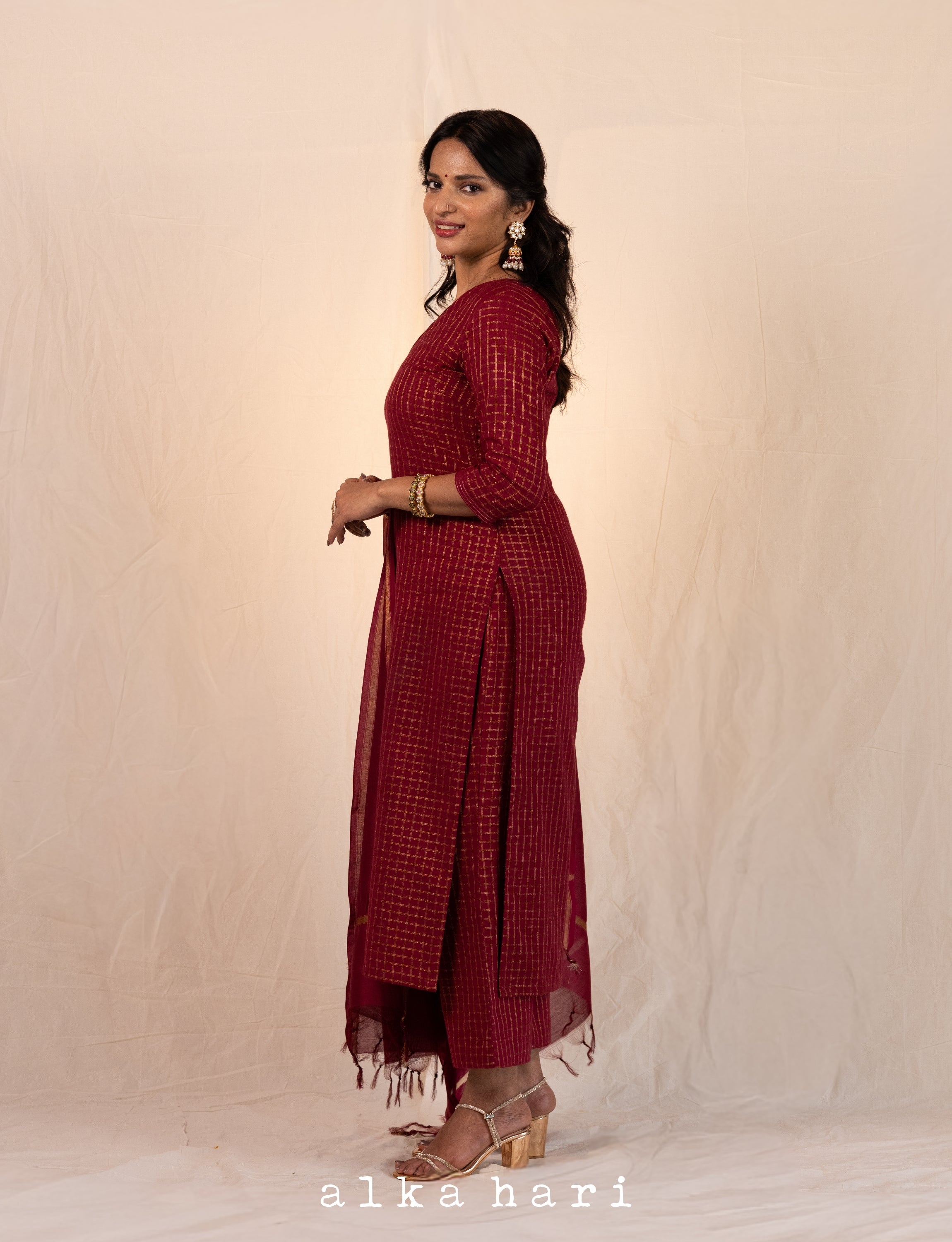 Red Double Checkered Kurta