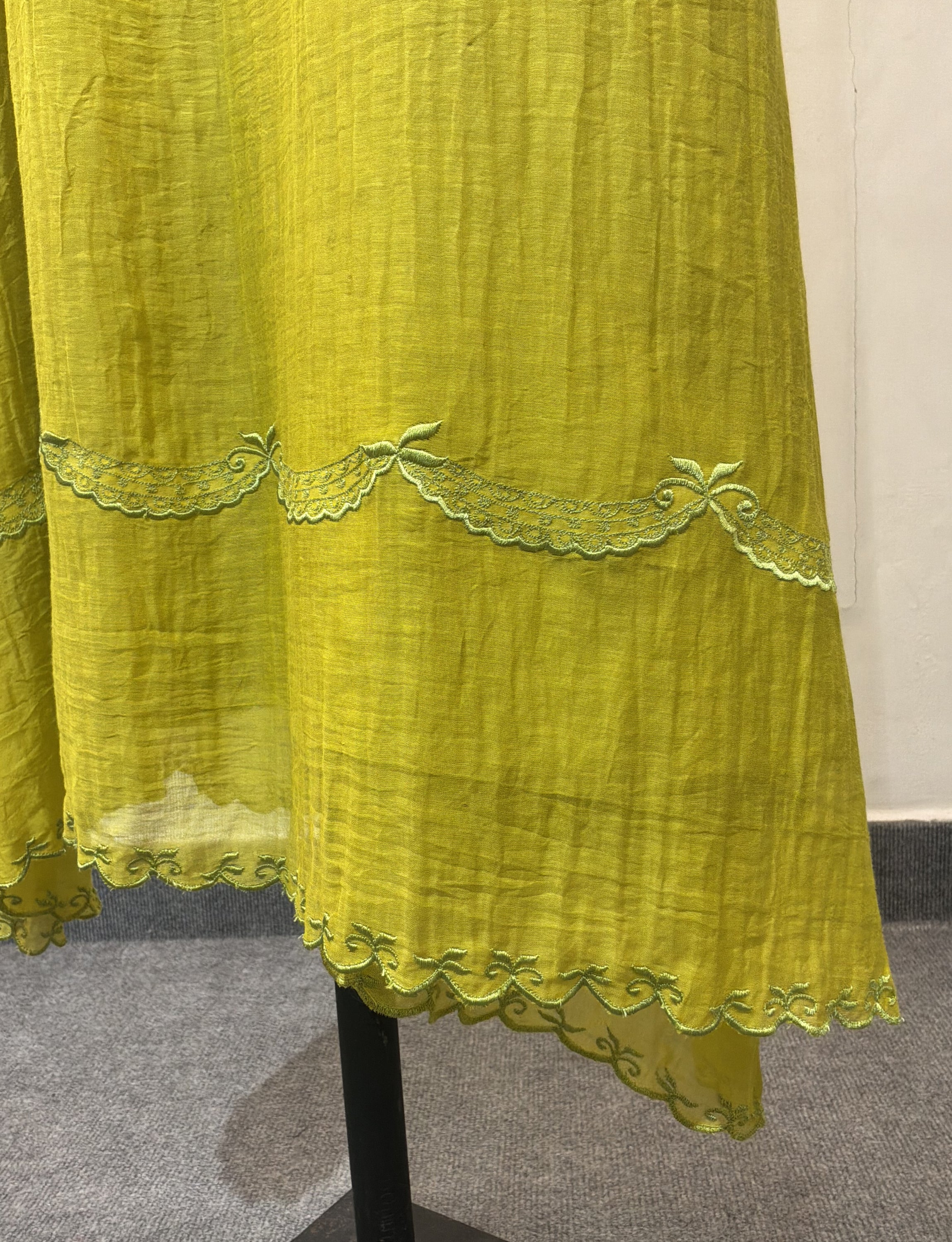 Lemon Green Chanderi Silk Dress
