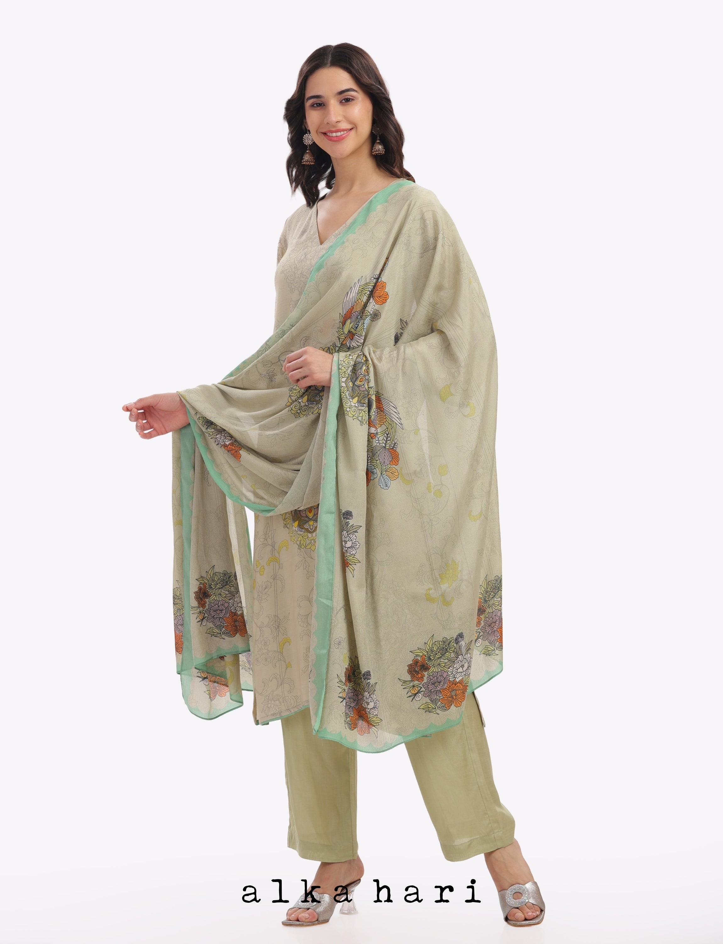 Pastel Green Floral Printed Kurta