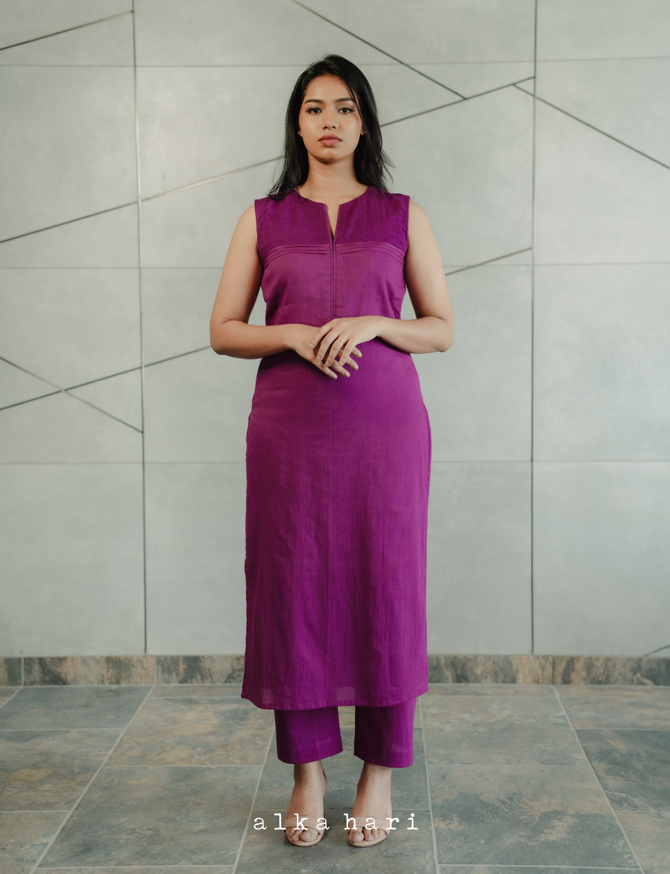Purple Kurta with Yoke Detailing