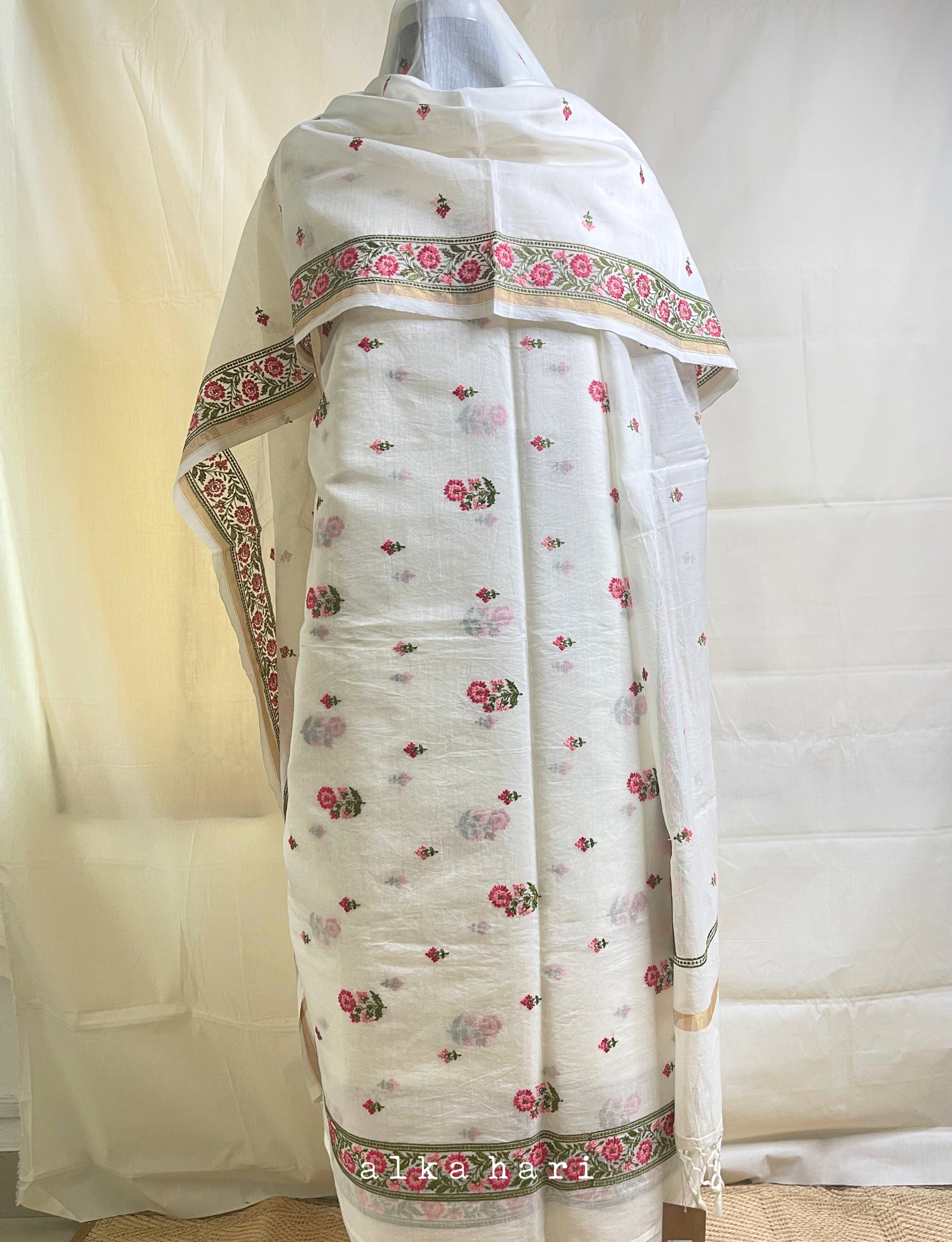 Off White Embroidered Chanderi Silk