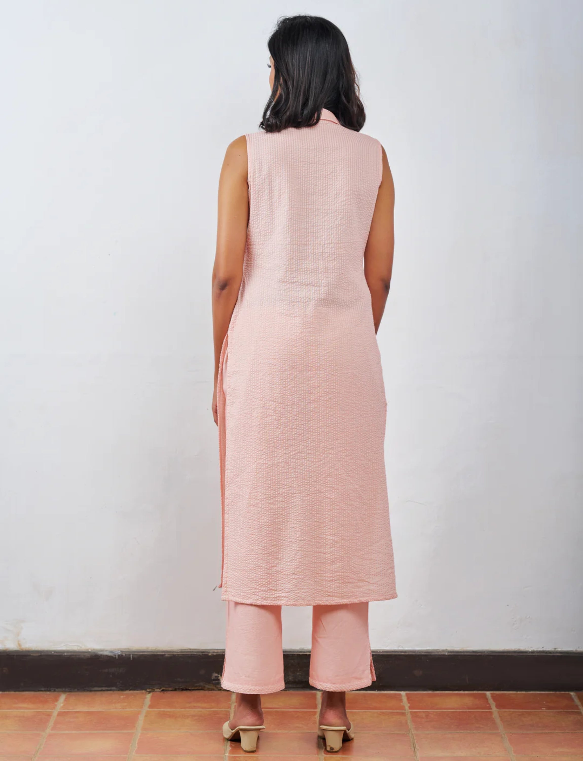 Peach Collared Kurta