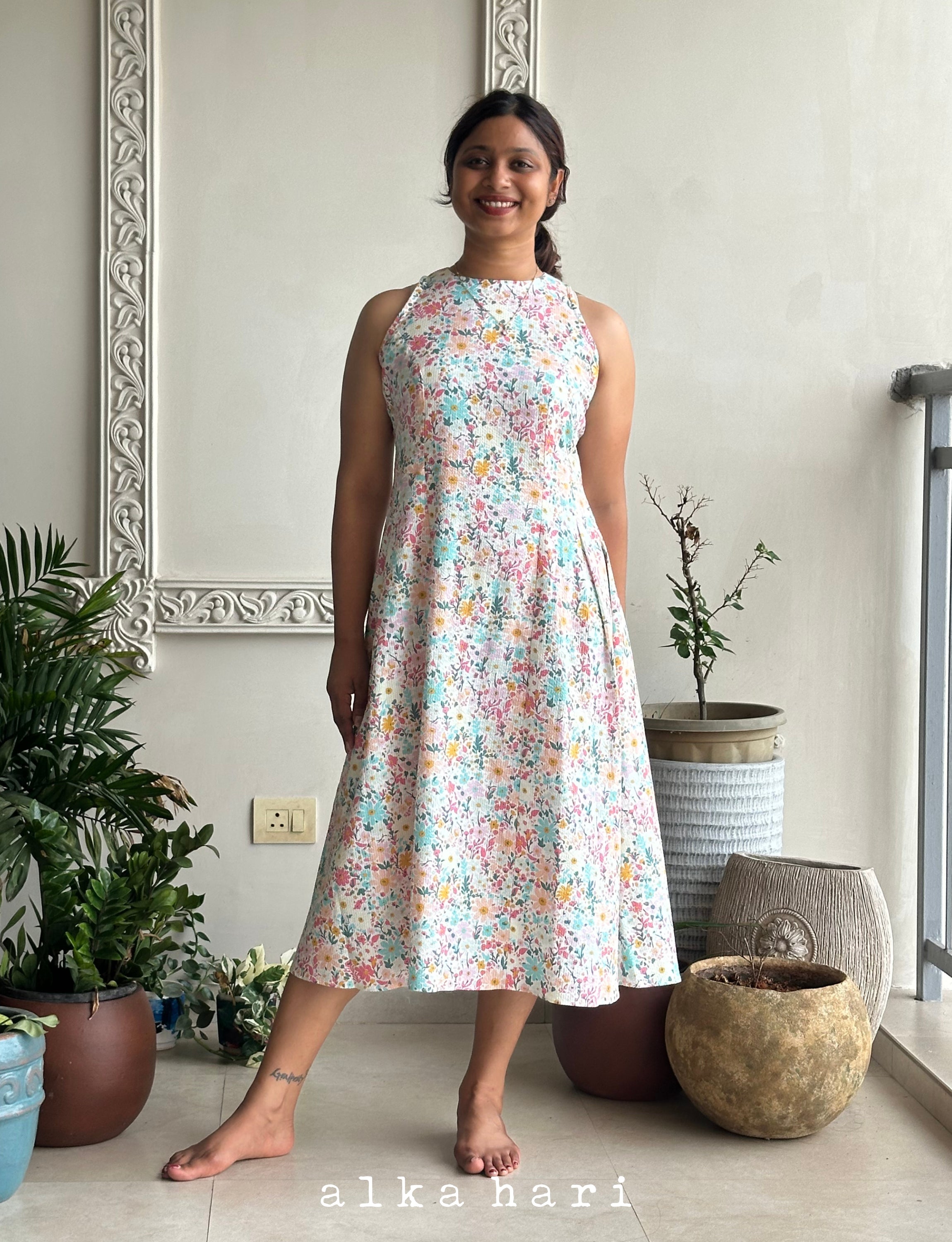 White Floral Printed Dress