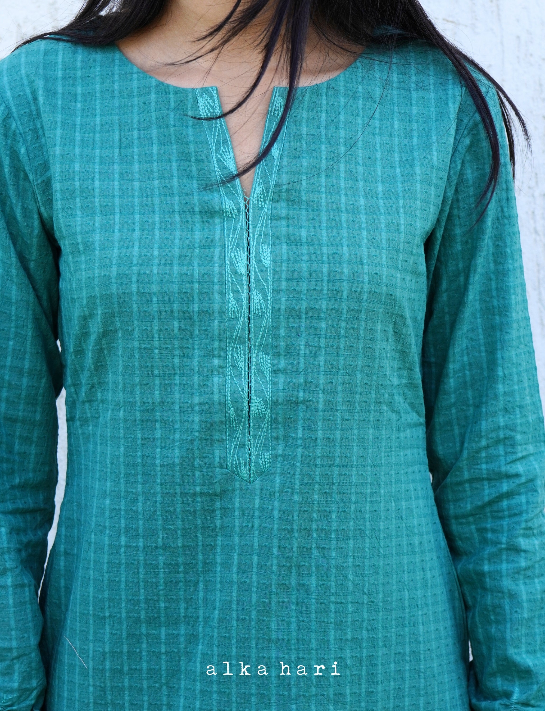 Fern Green Seersucker Kurta