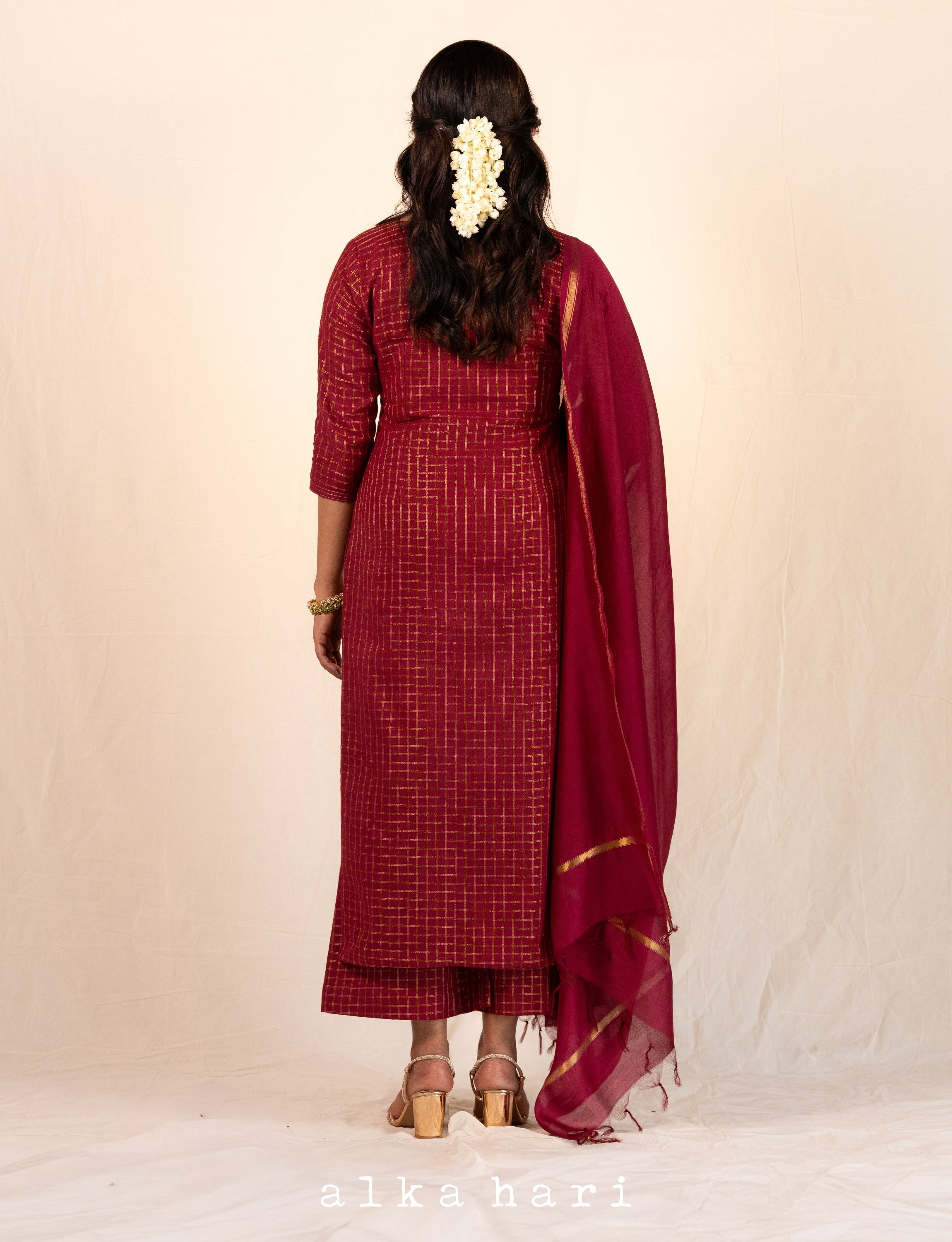 Red Double Checkered Kurta