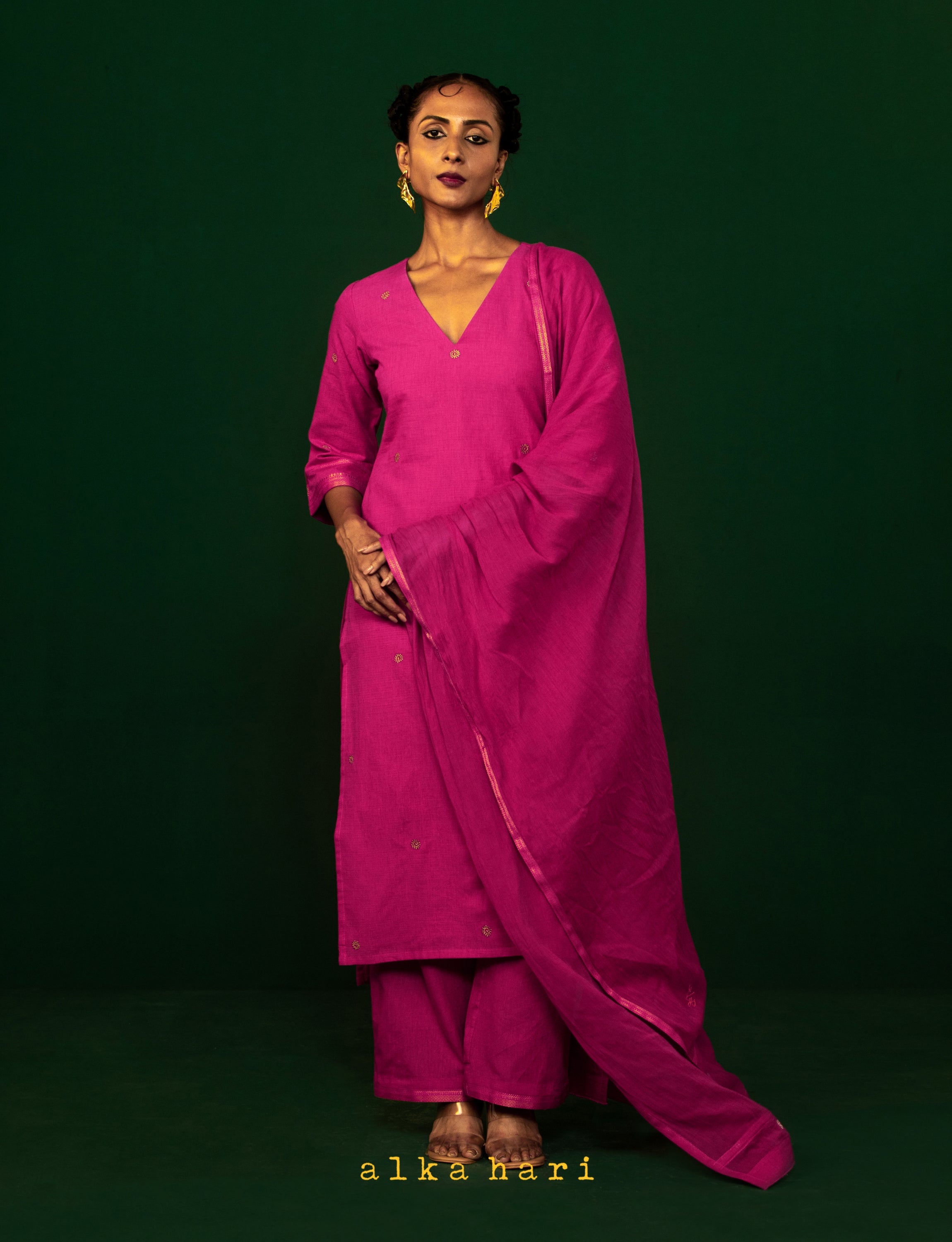 Scarlet Pink Embroidered Kurta