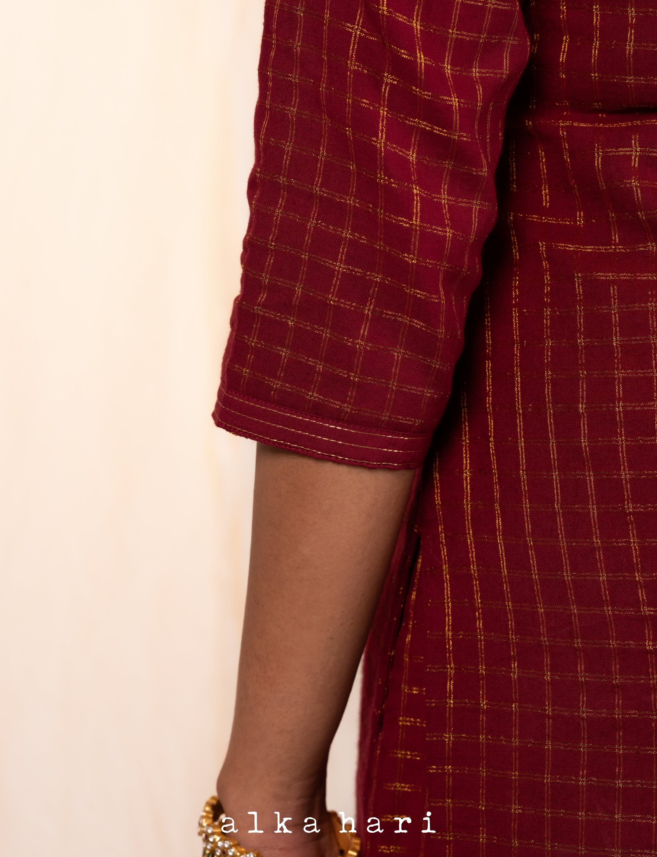 Red Double Checkered Kurta