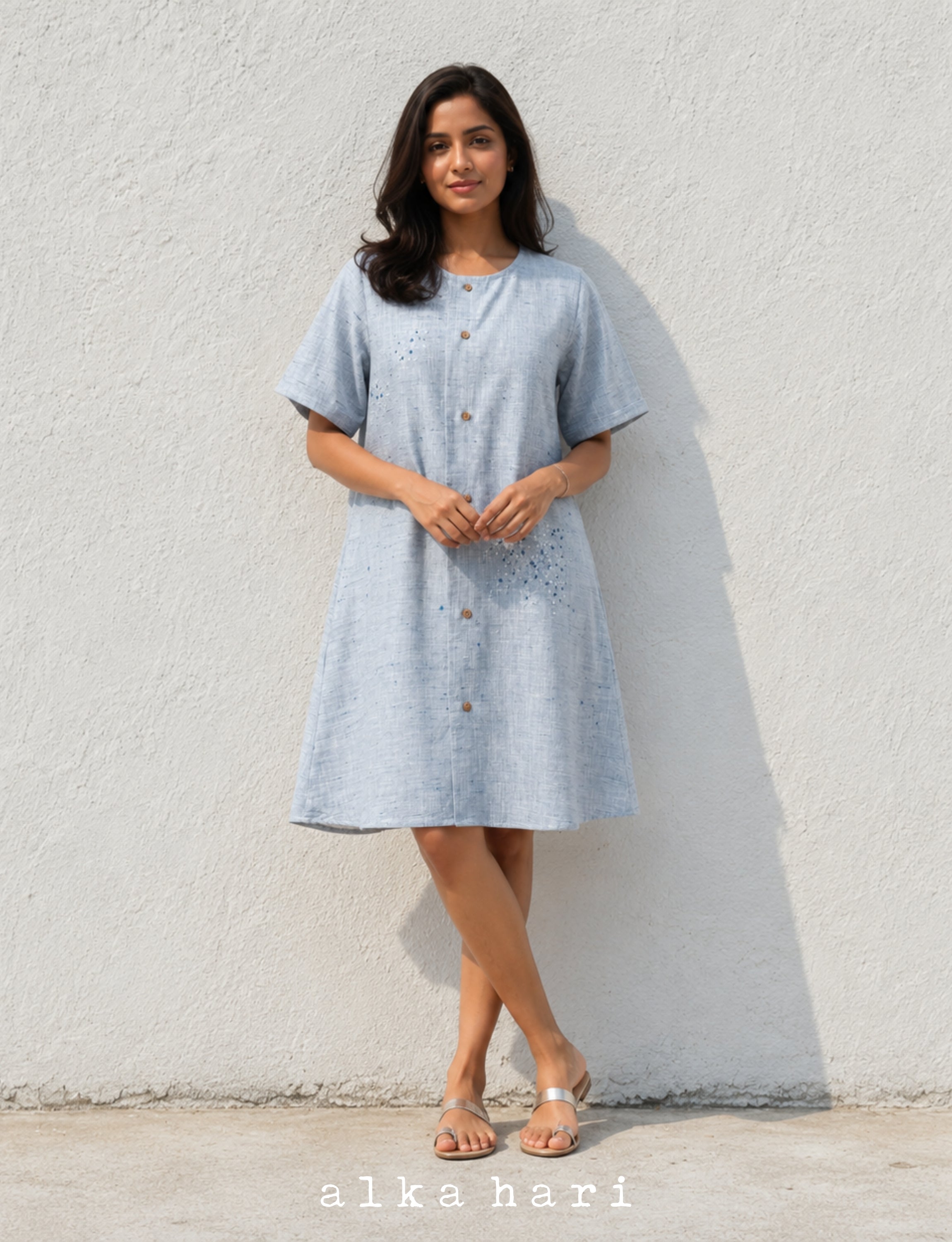 Light Blue Linen Shirt Dress