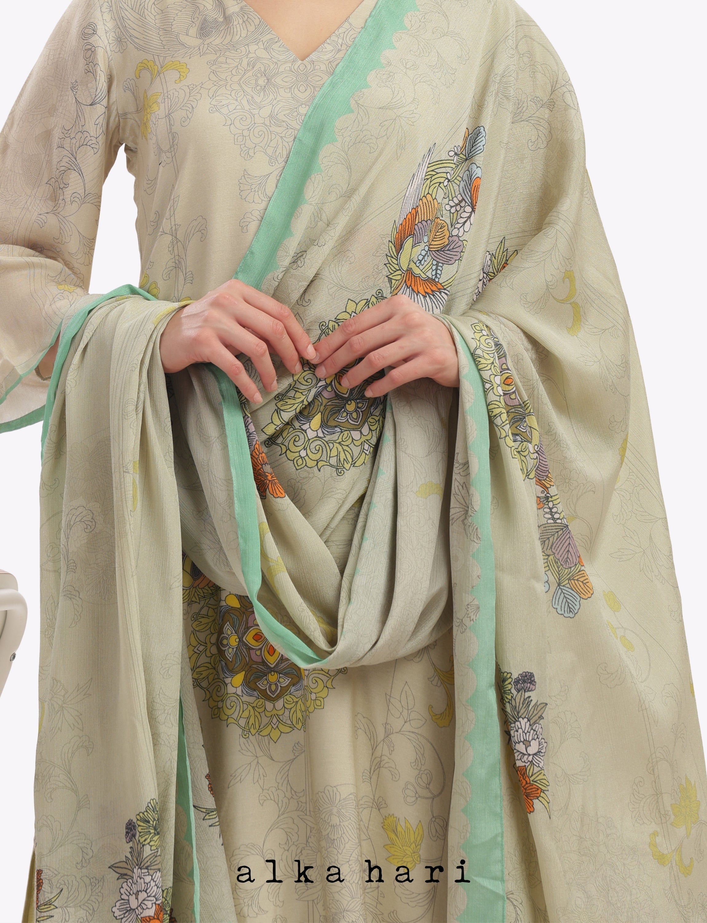 Pastel Green Printed Dupatta
