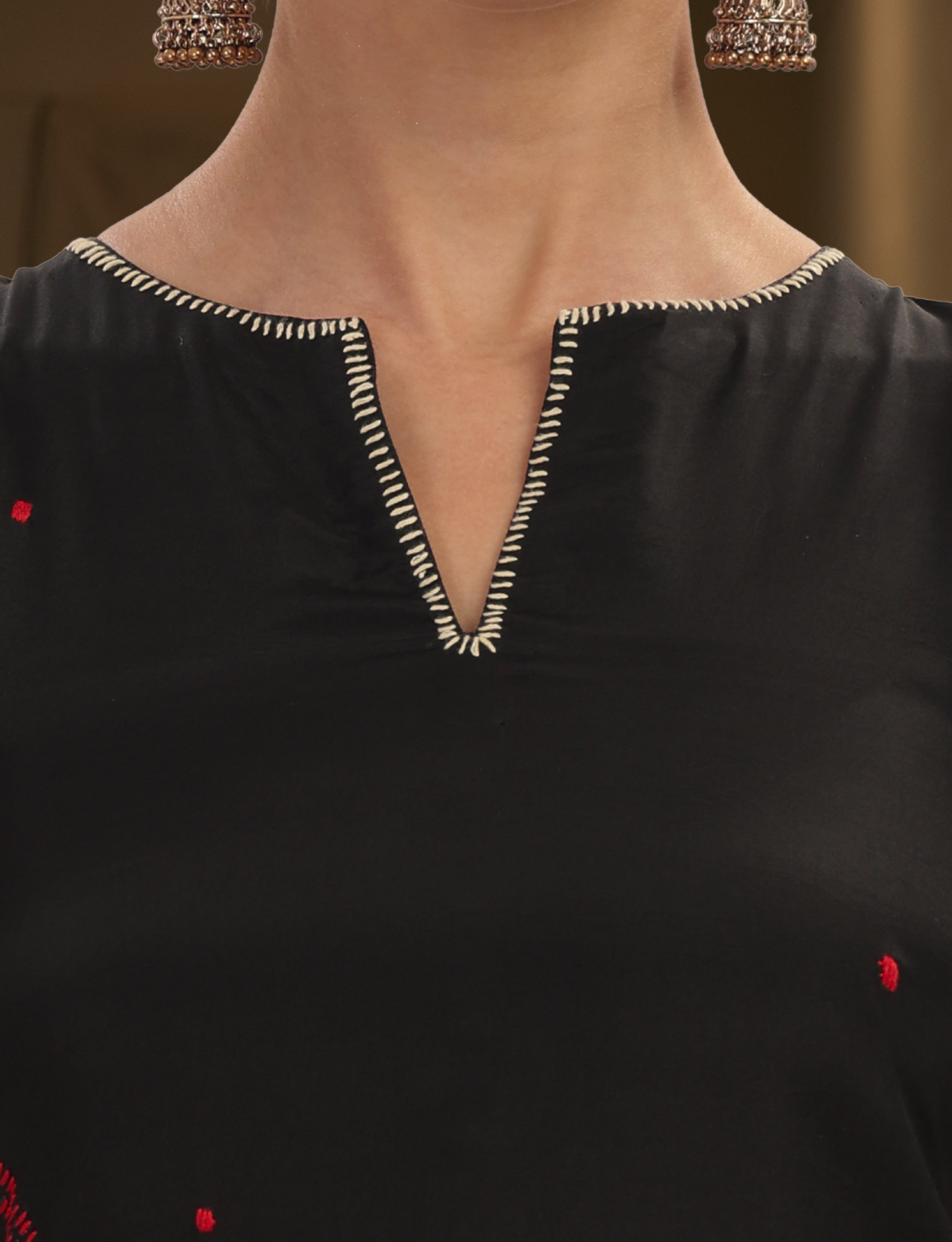 Black Silk Embroidered Short Kurta