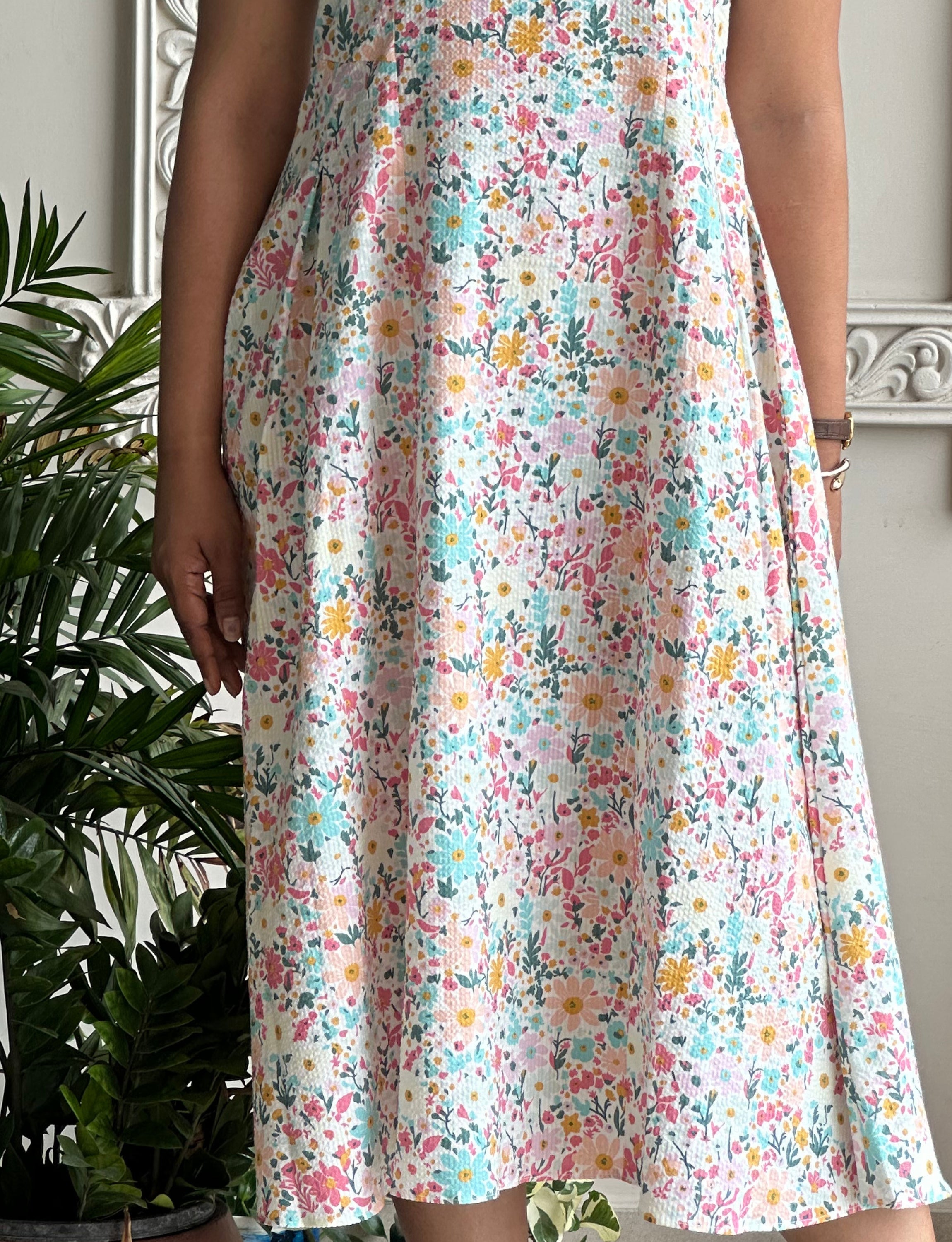 White Floral Printed Dress