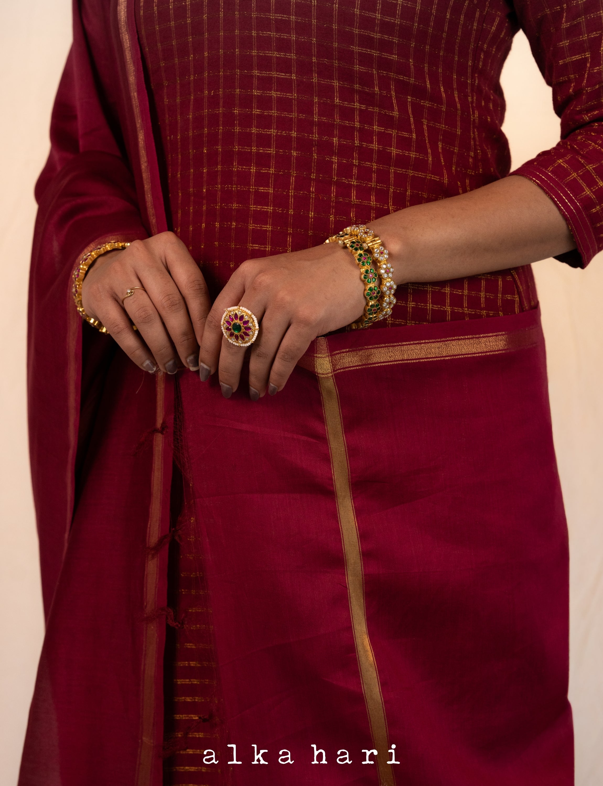 Red Double Checkered Kurta