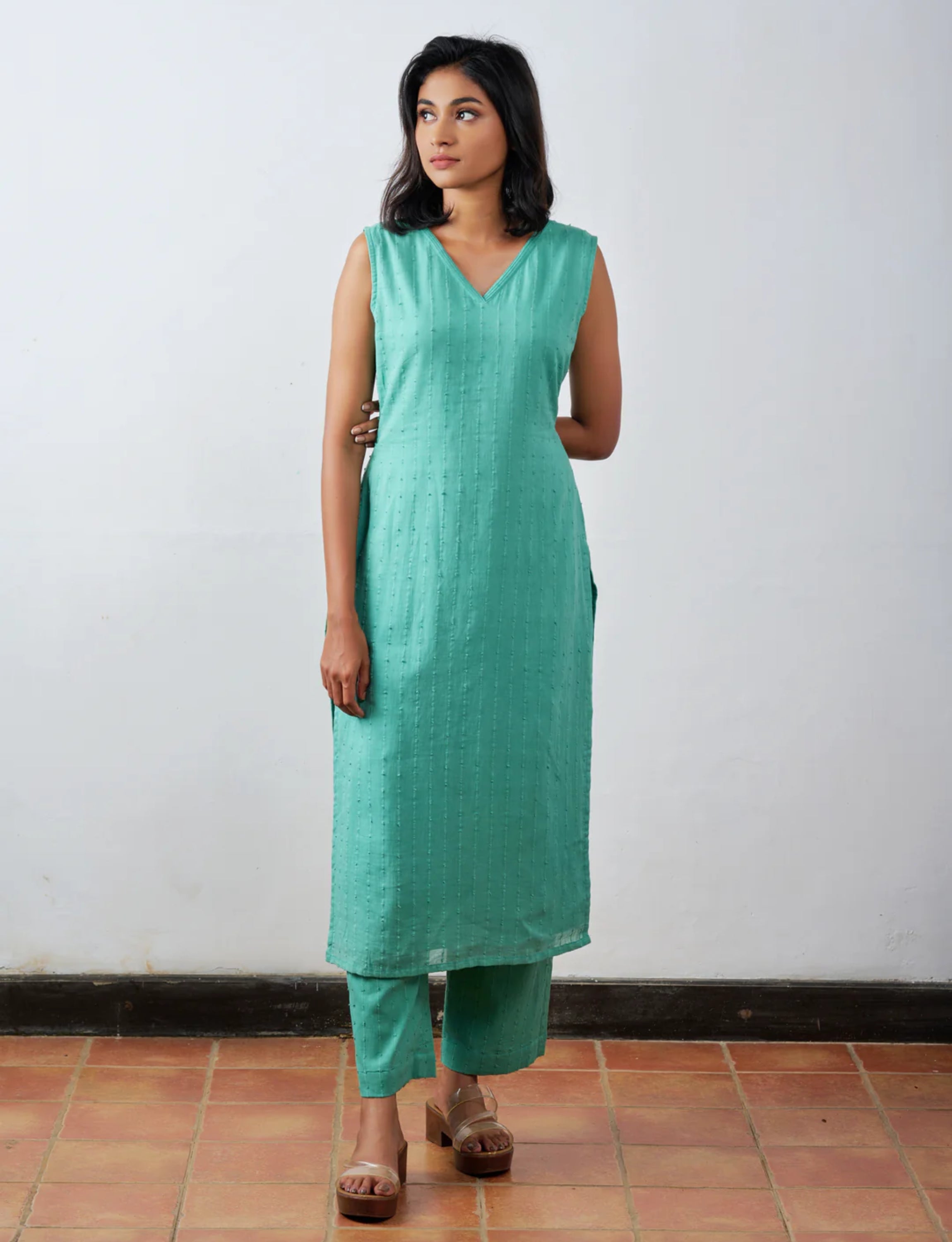 Sea Green Swiss Dot Kurta