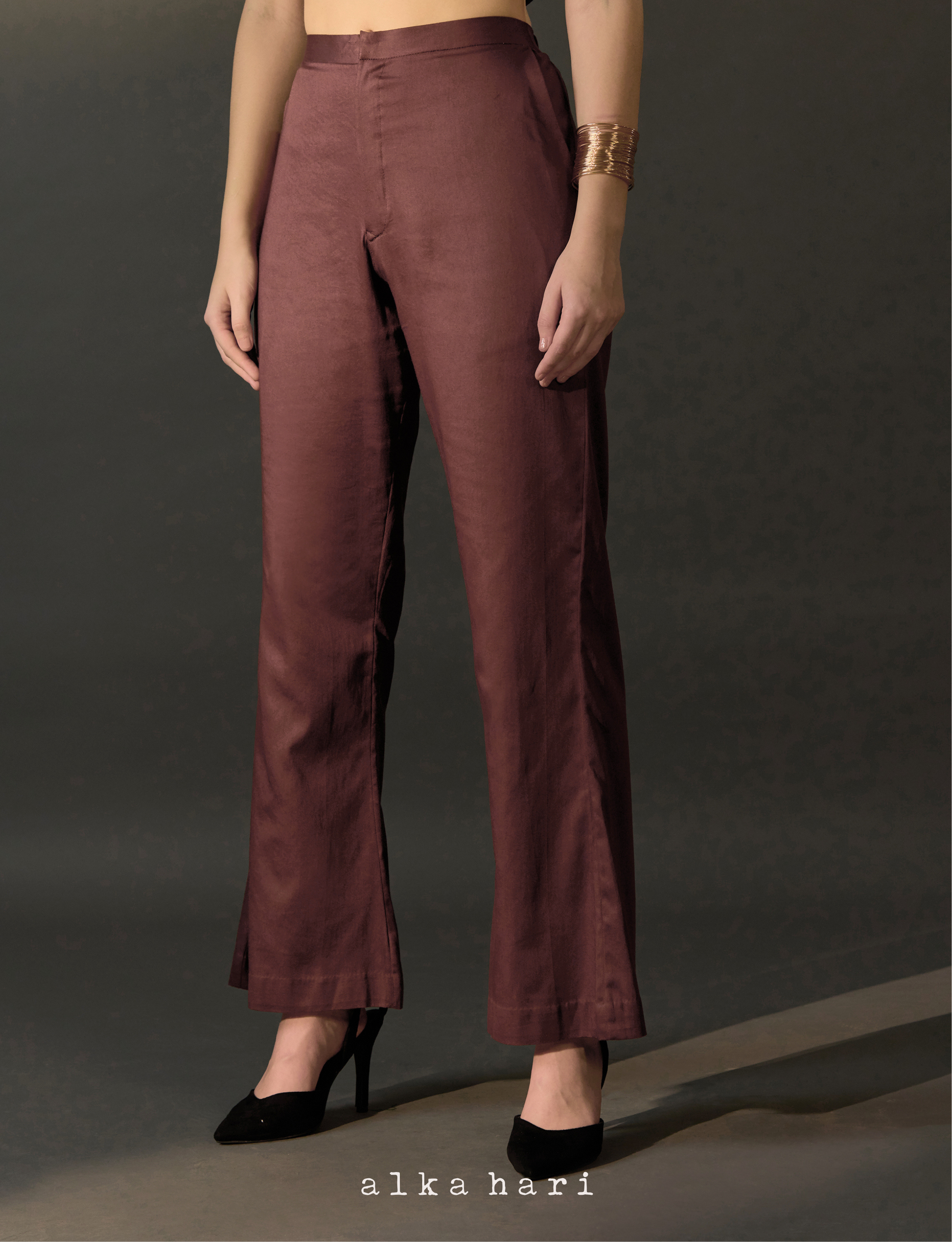 Brown Cotton Satin Palazzo