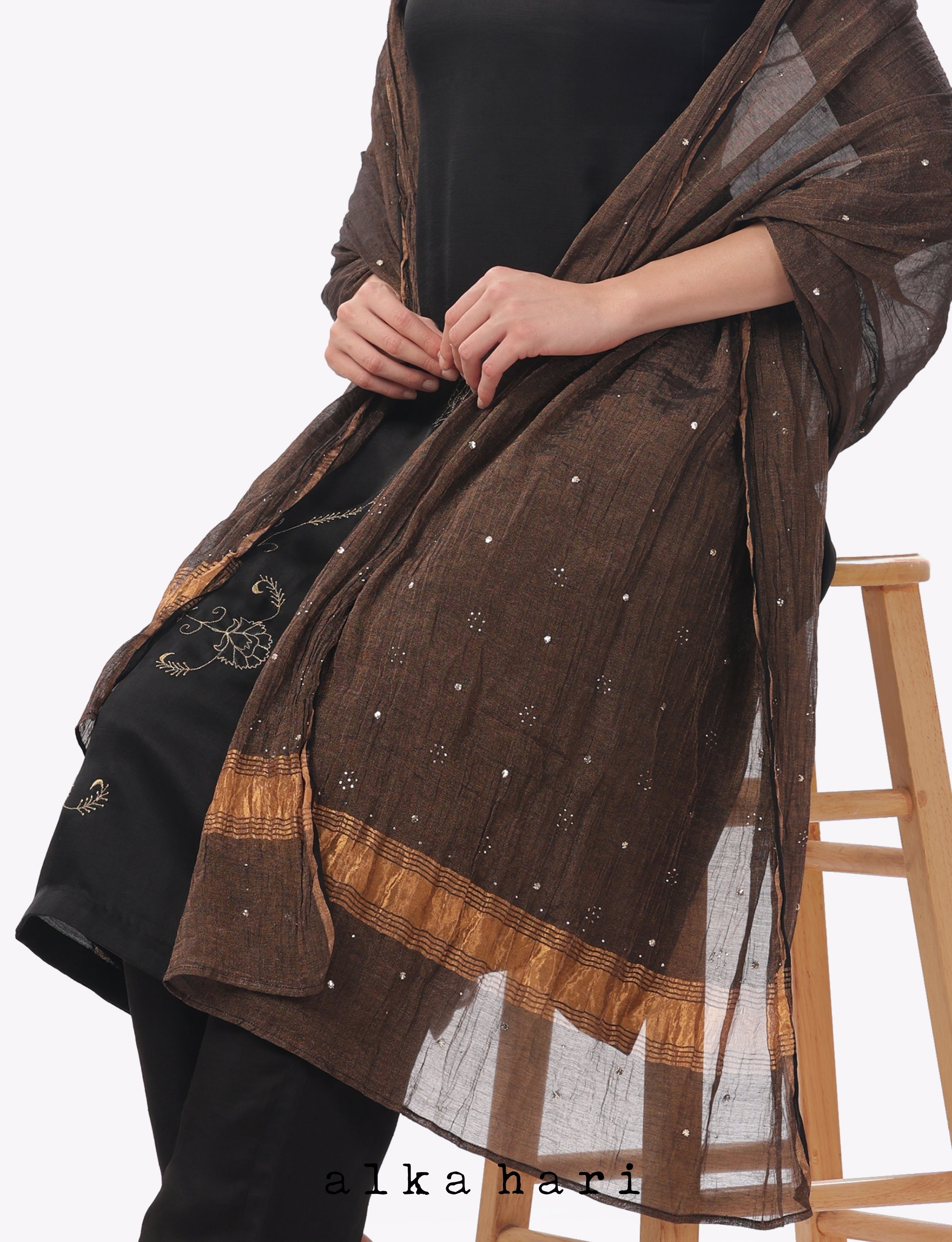 Black Tissue Dupatta with Mukaish Work