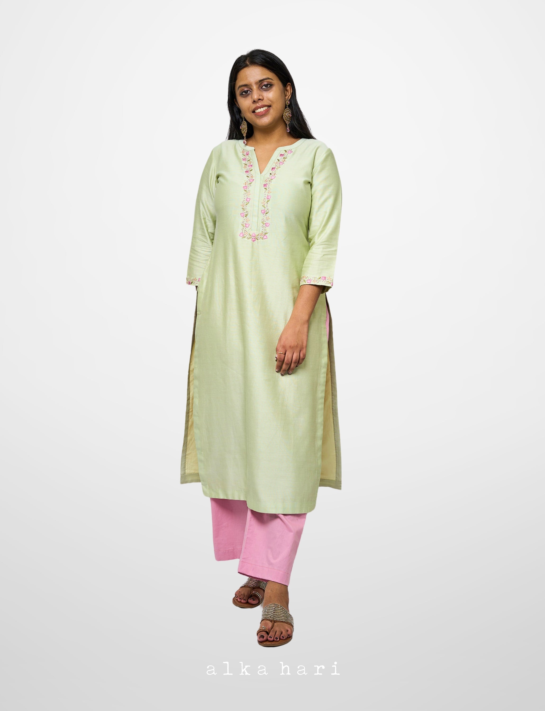 Pastel Green Chanderi Silk Kurti