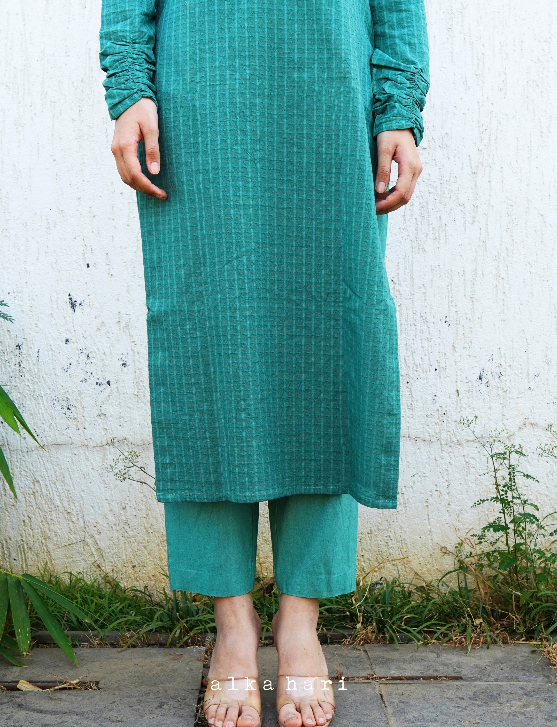 Fern Green Seersucker Kurta