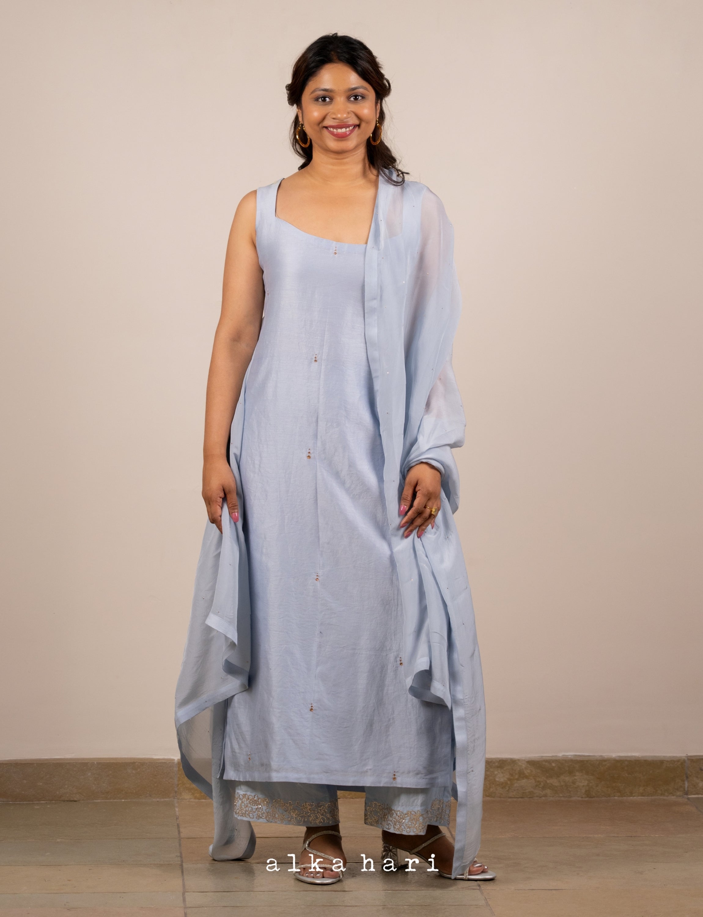 Blue Mukaish Embroidered Chanderi Silk Kurta