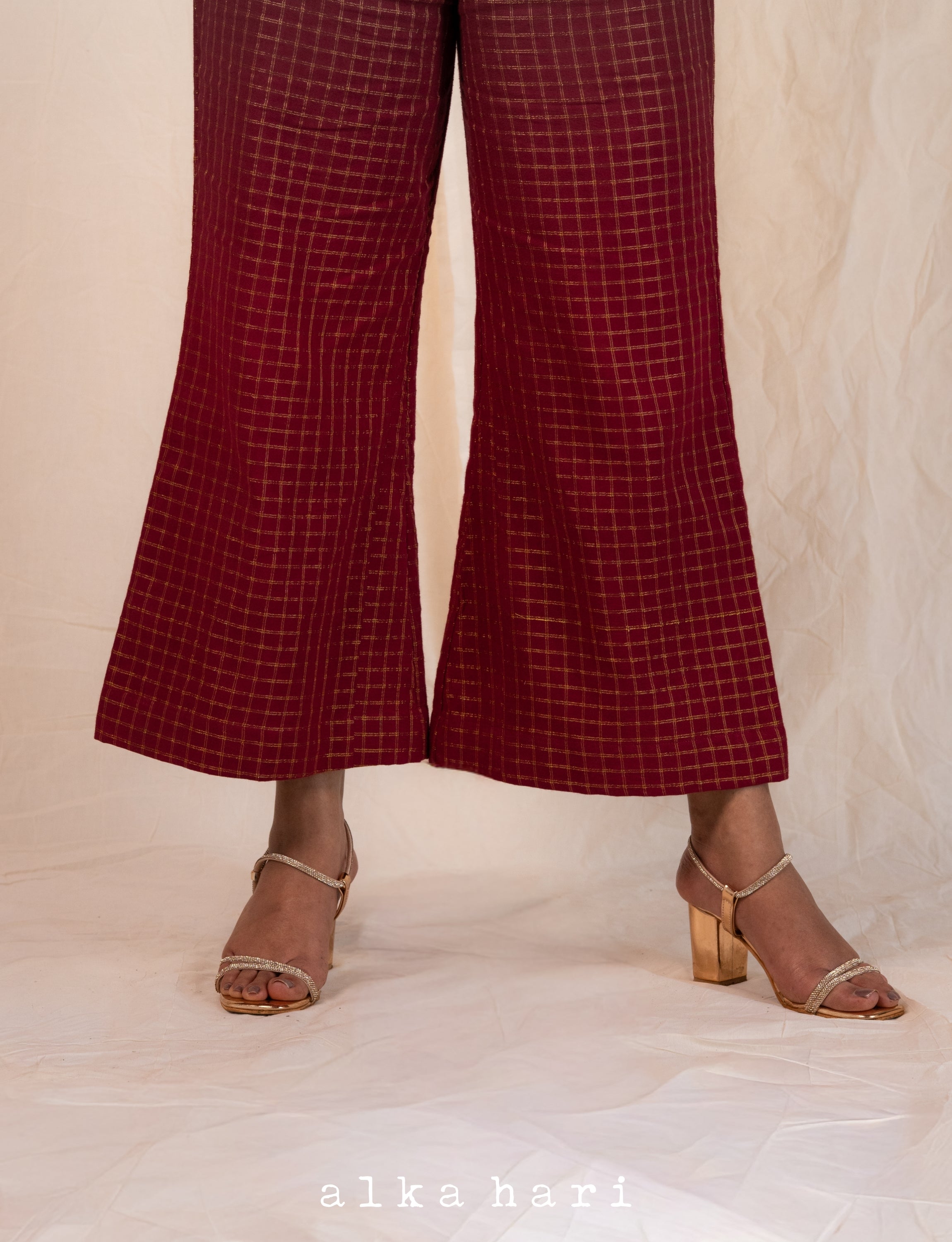 Maroon Single Check Palazzo Pants