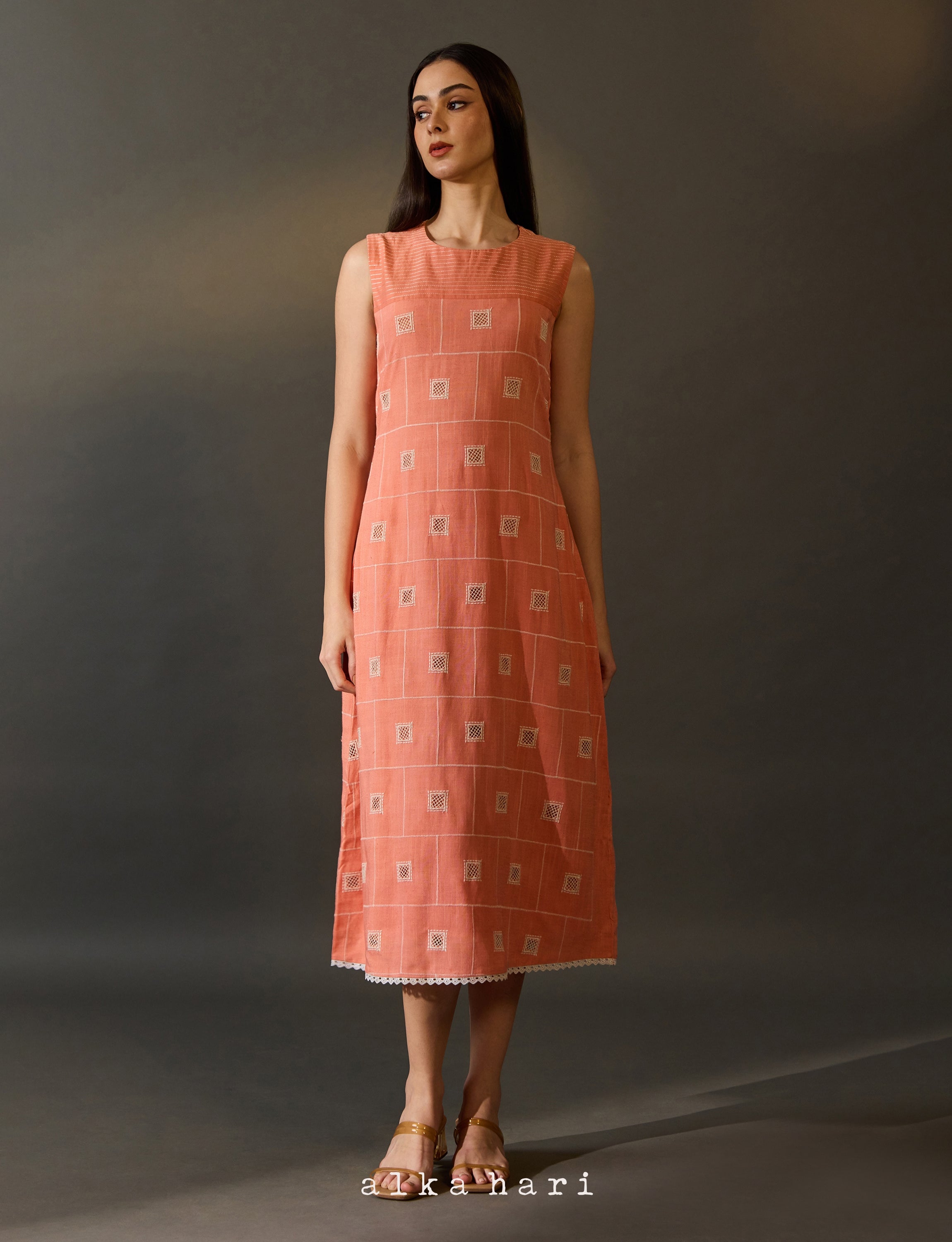 Orange Cotton Dress with Cutwork