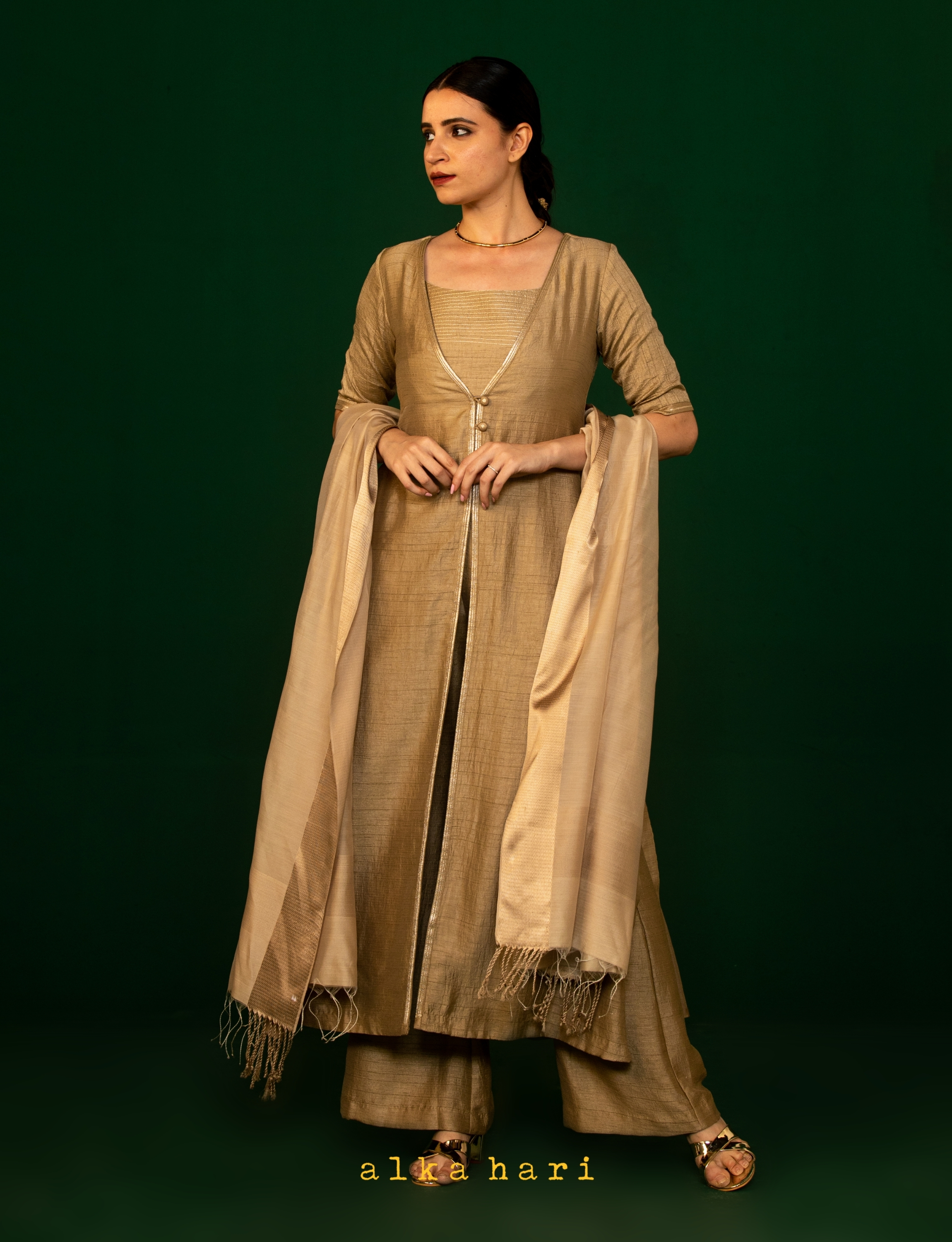 Bronze Button down Kurta with Slip