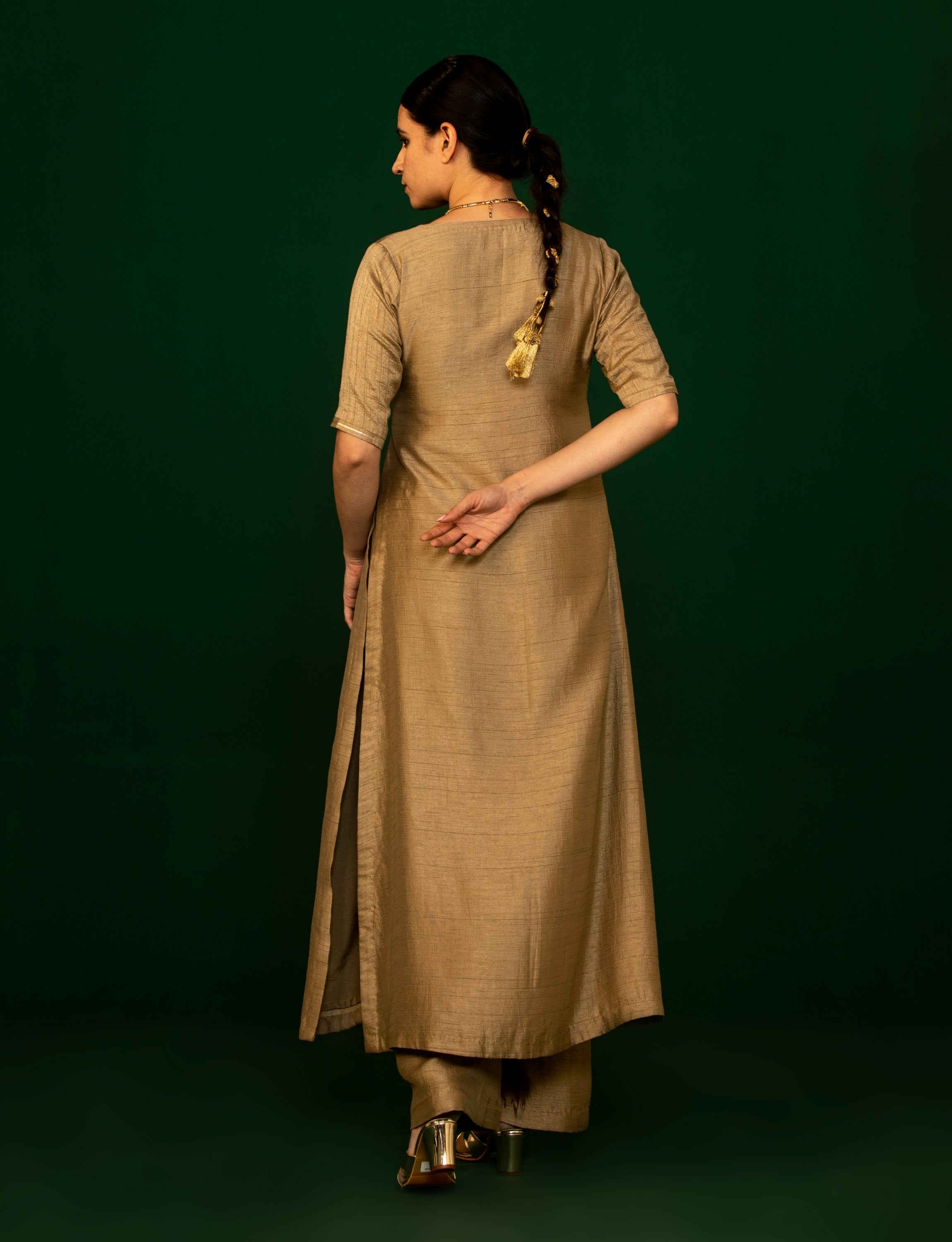 Bronze Button down Kurta with Slip
