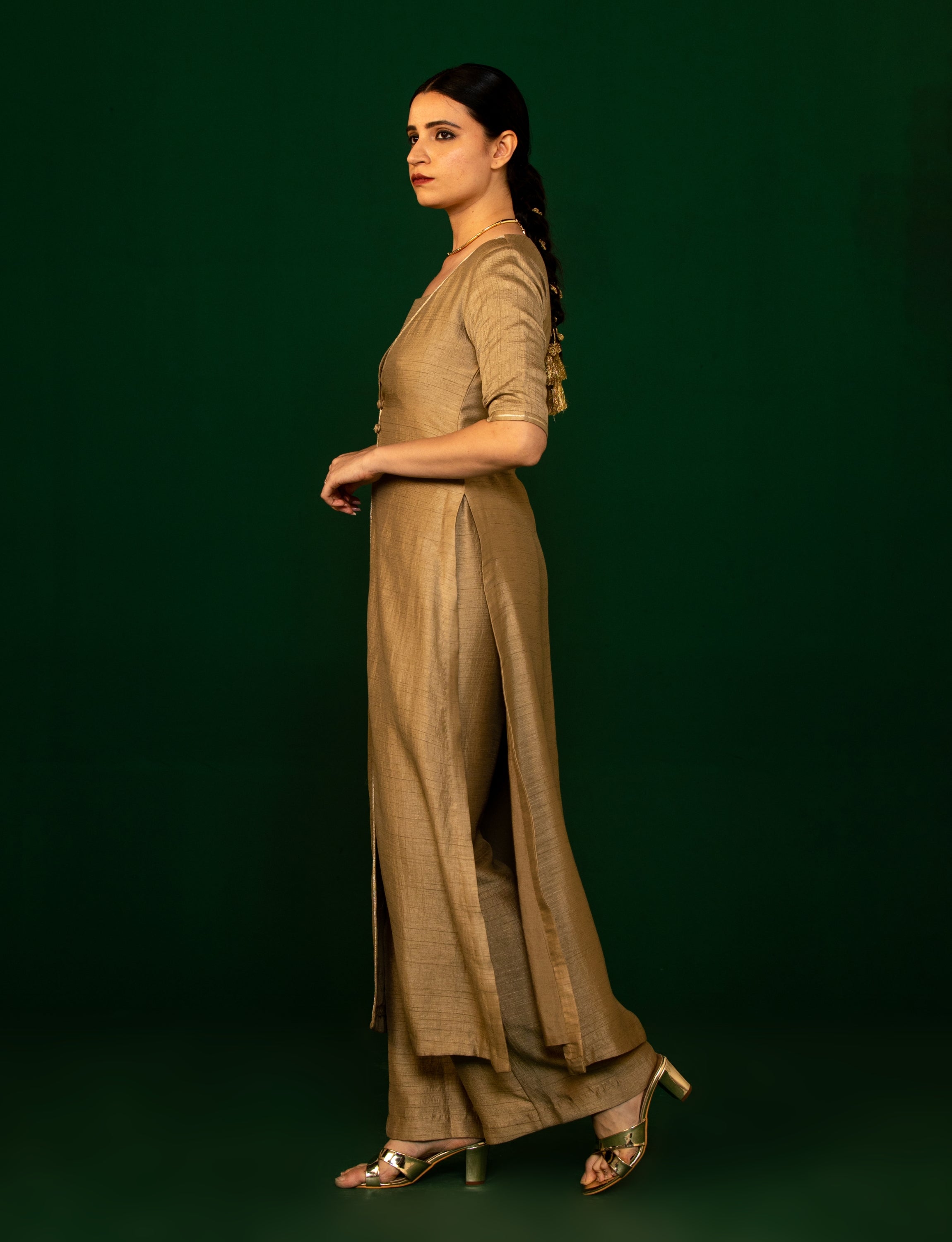 Bronze Button down Kurta with Slip