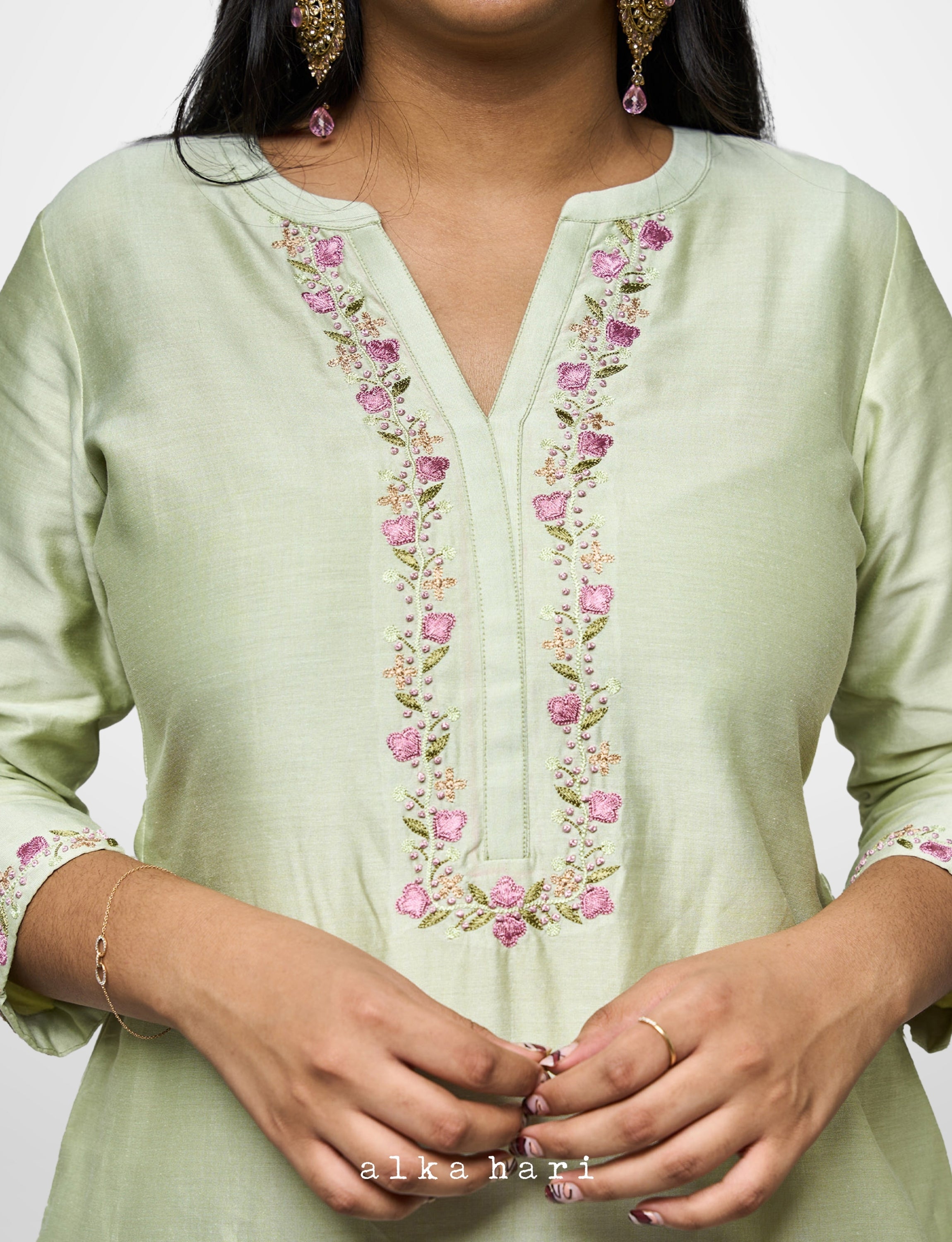 Pastel Green Chanderi Silk Kurti