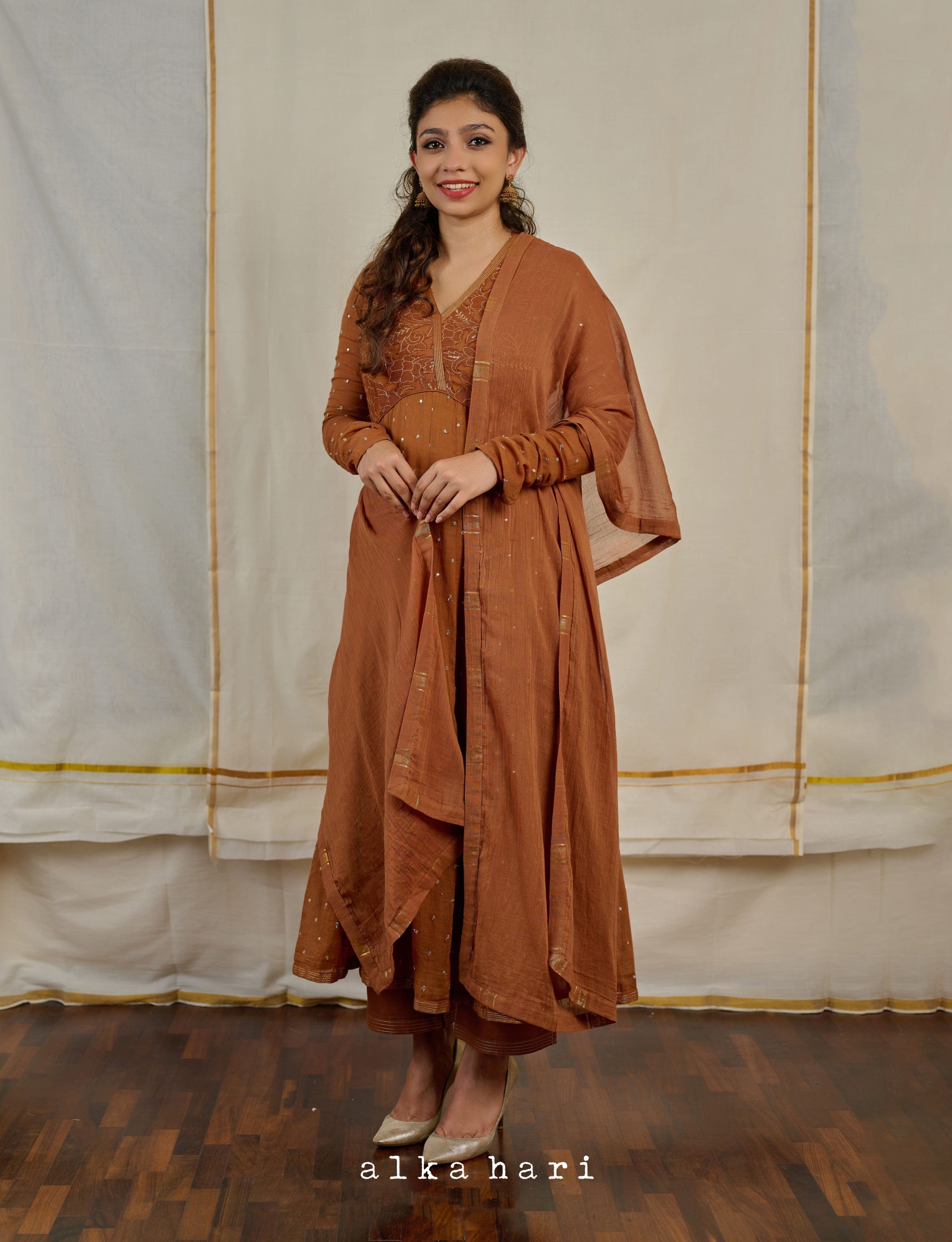 Brown Yoke Anarkali