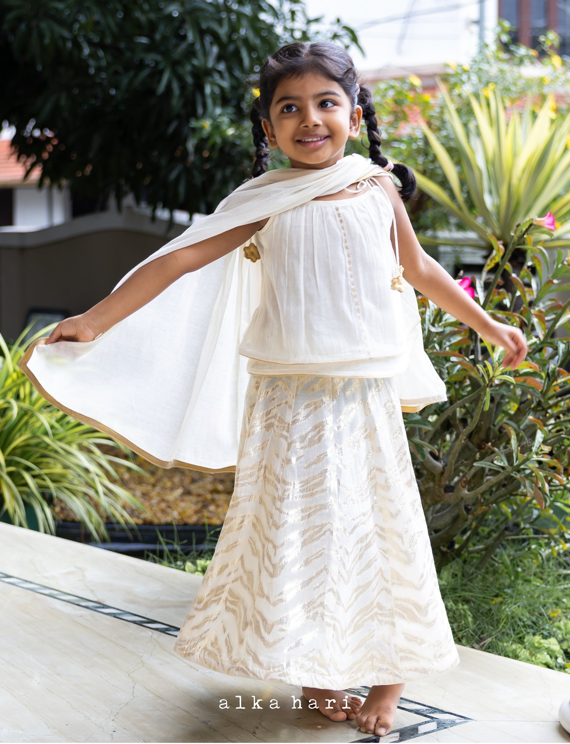 Shoulder Tie Flared Top with Panelled Skirt