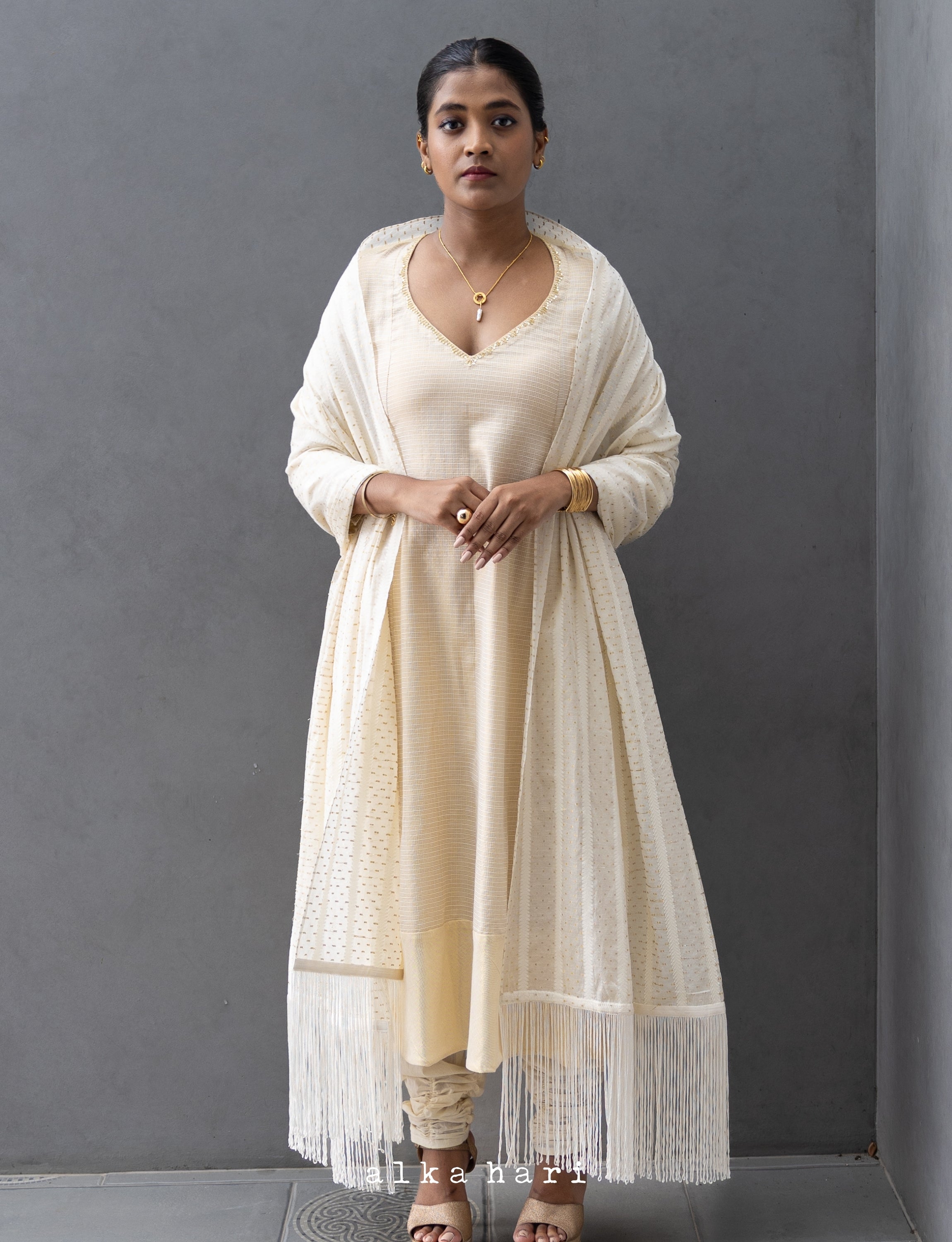 Golden A-Line Anarkali with Hand Embroidery