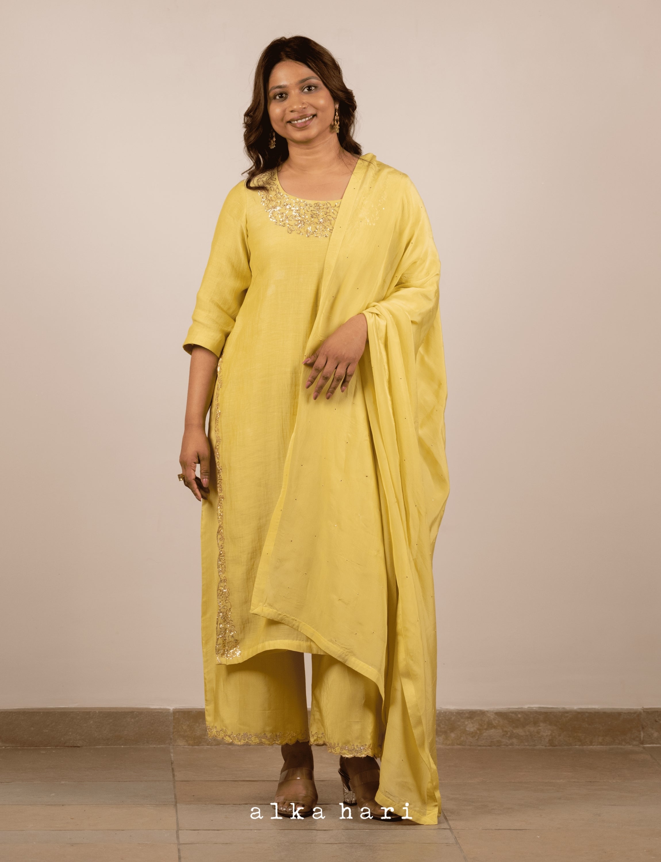 Yellow Mukaish Embroidered Chanderi Silk Kurta