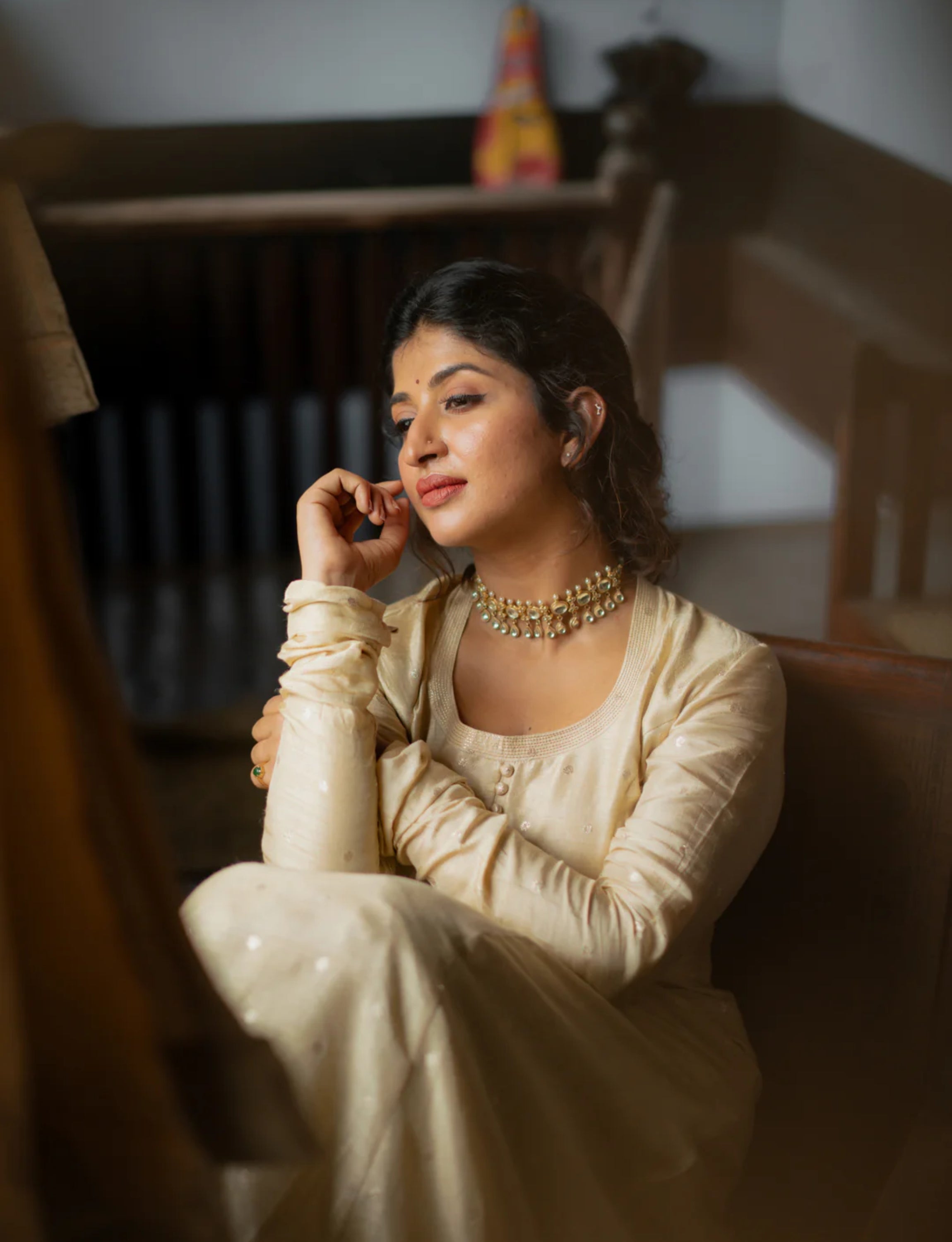 Beige Butta Anarkali