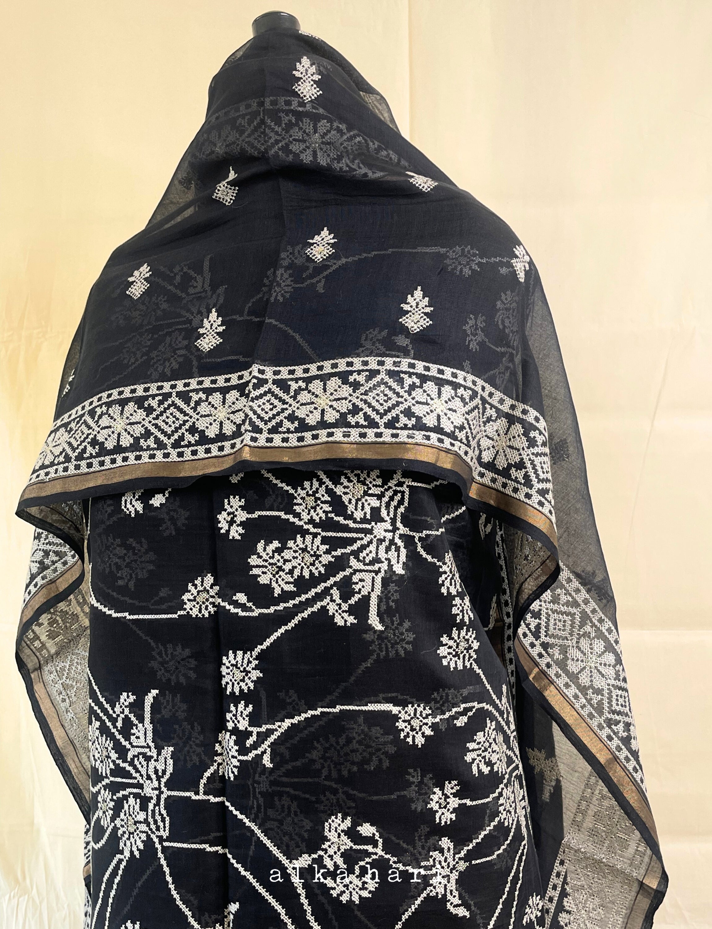 Black Embroidered Chanderi Silk
