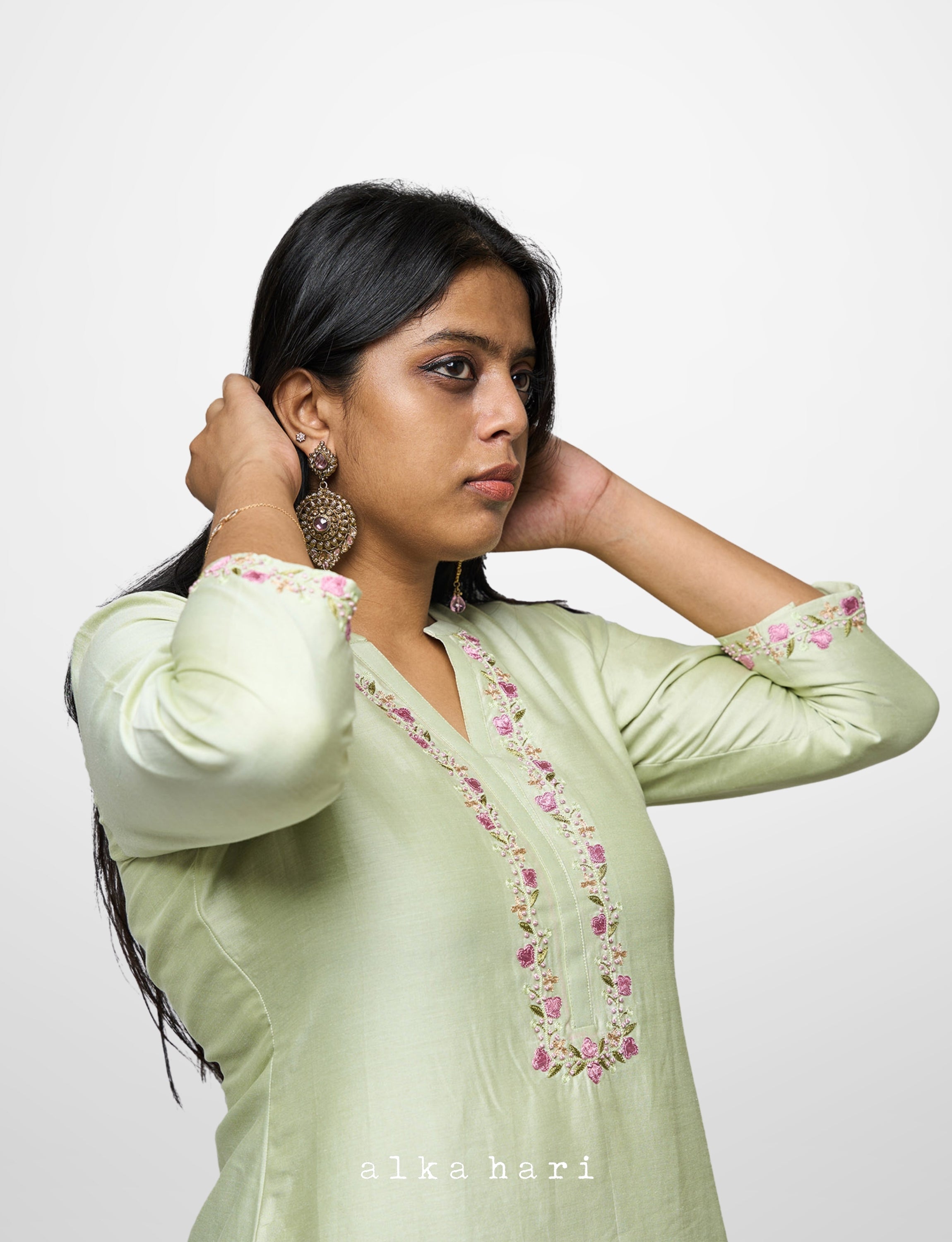 Pastel Green Chanderi Silk Kurti