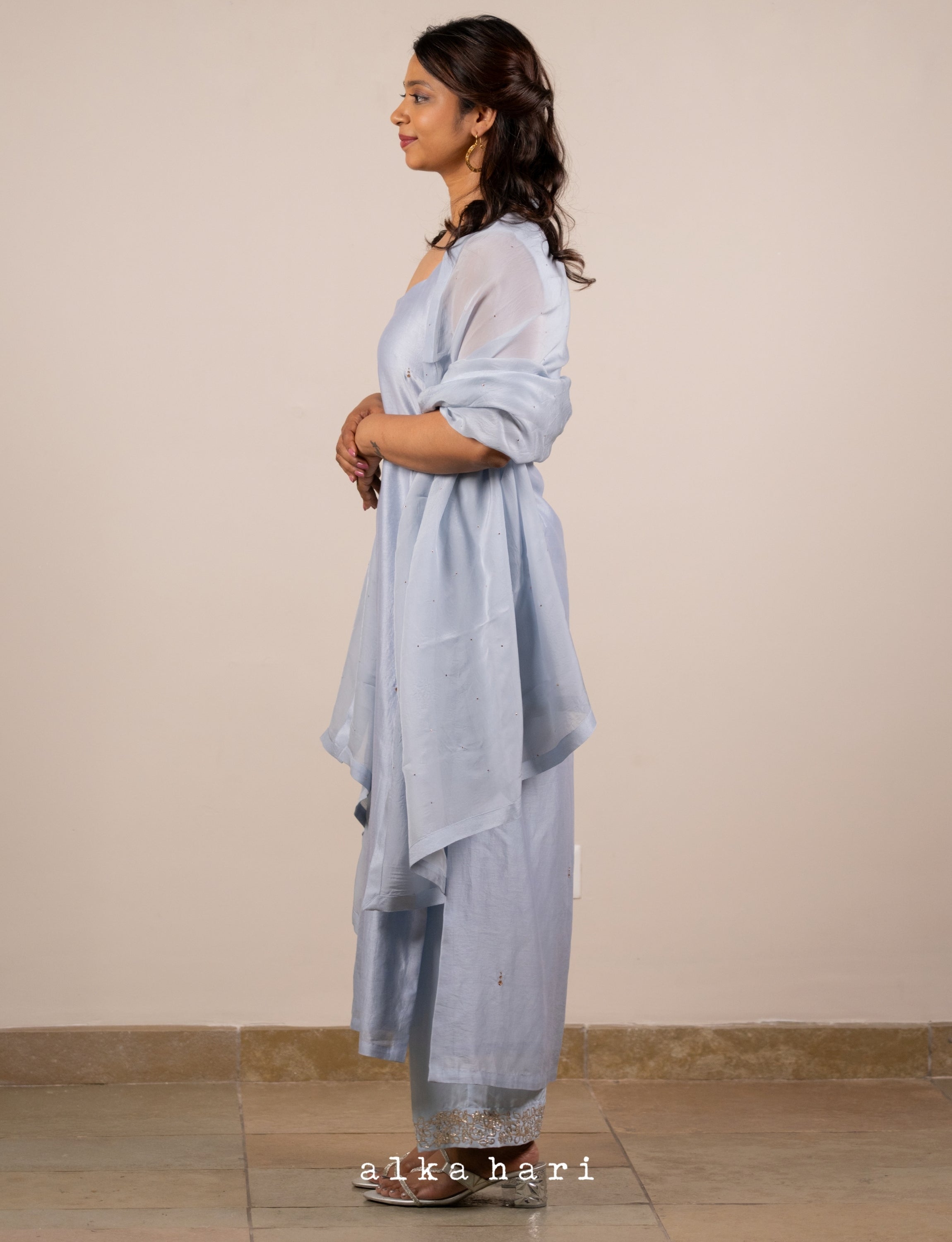 Blue Mukaish Embroidered Chanderi Silk Kurta