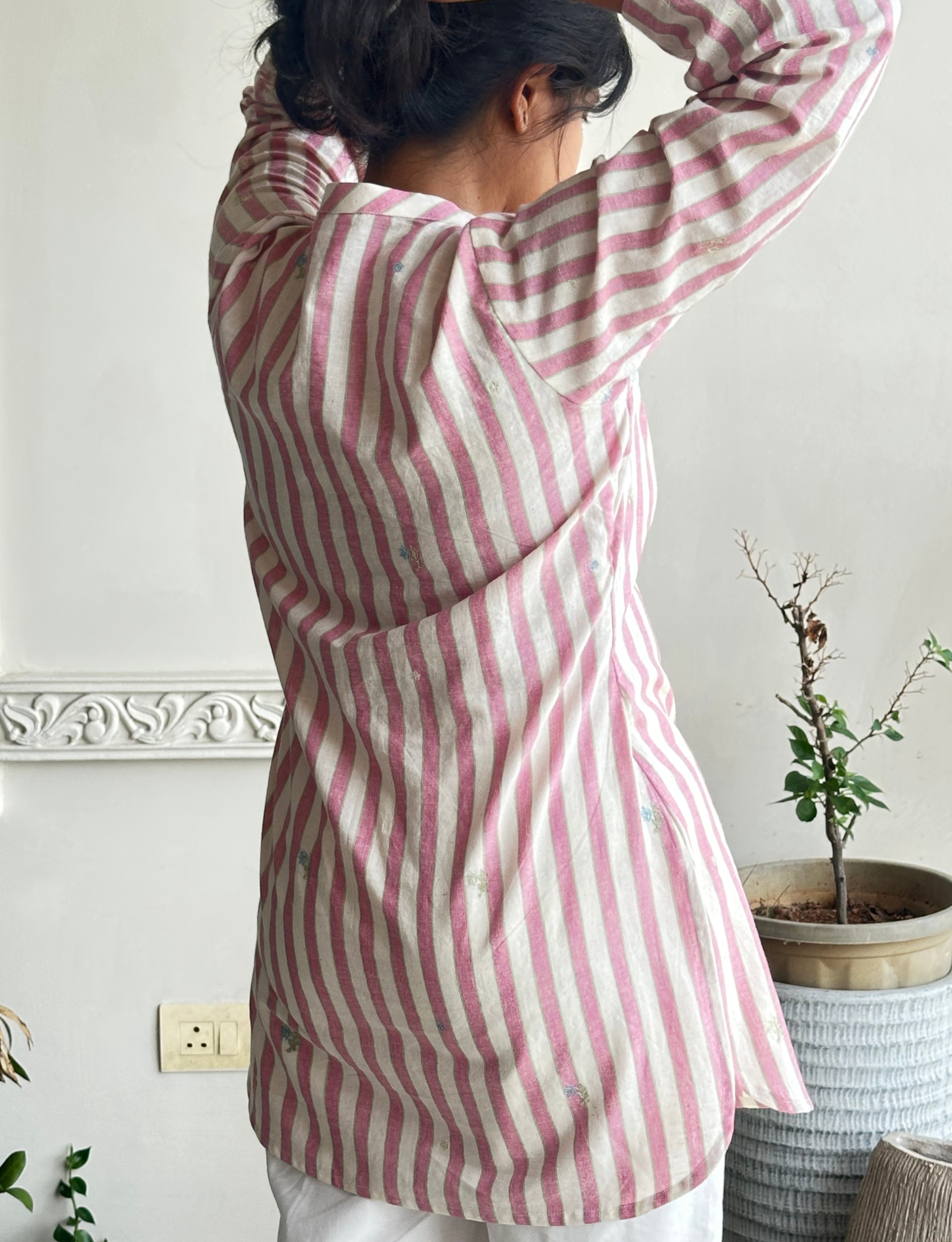 Pink and White Stripped Handloom Tunic