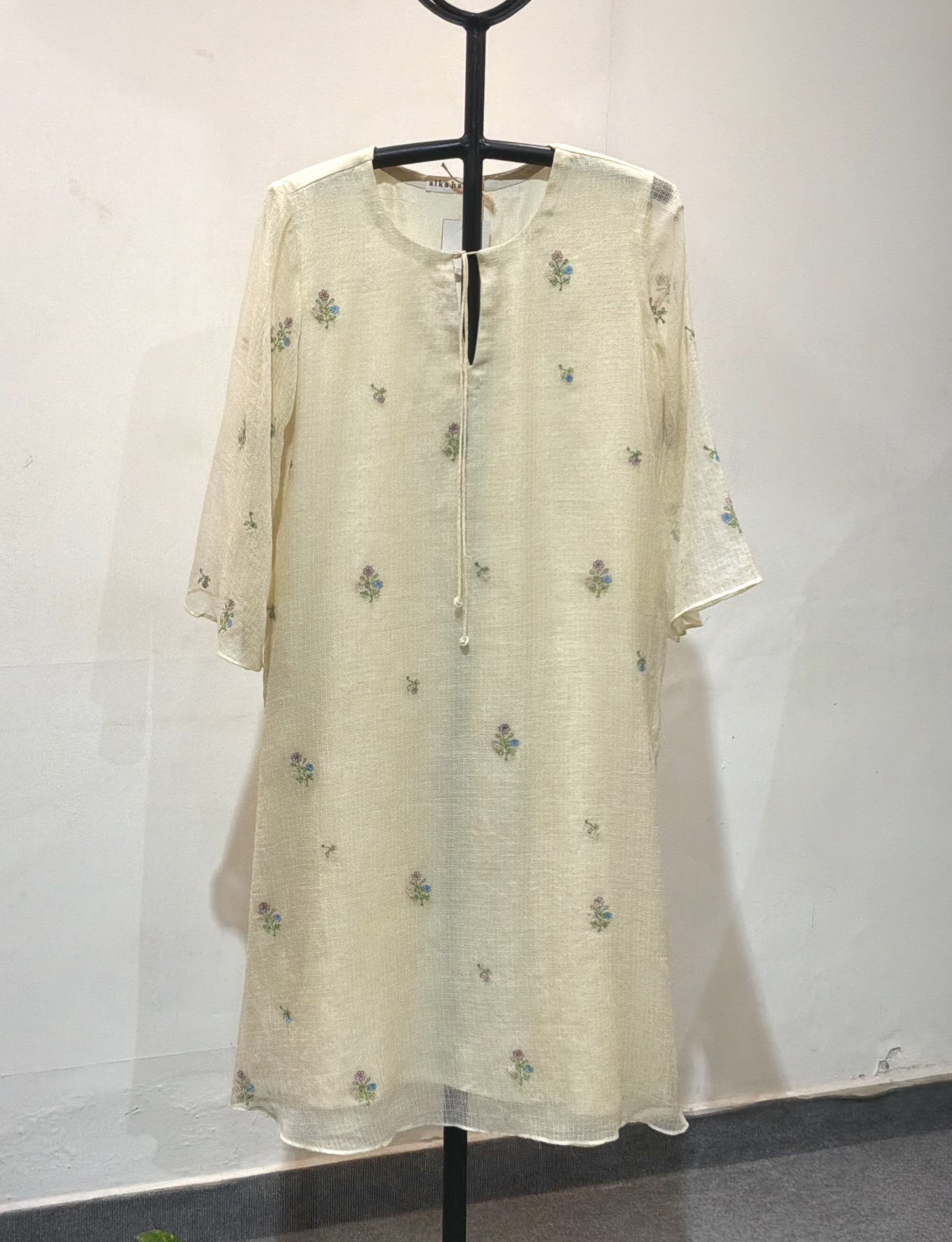 Off-White Floral Embroidered Kota dress