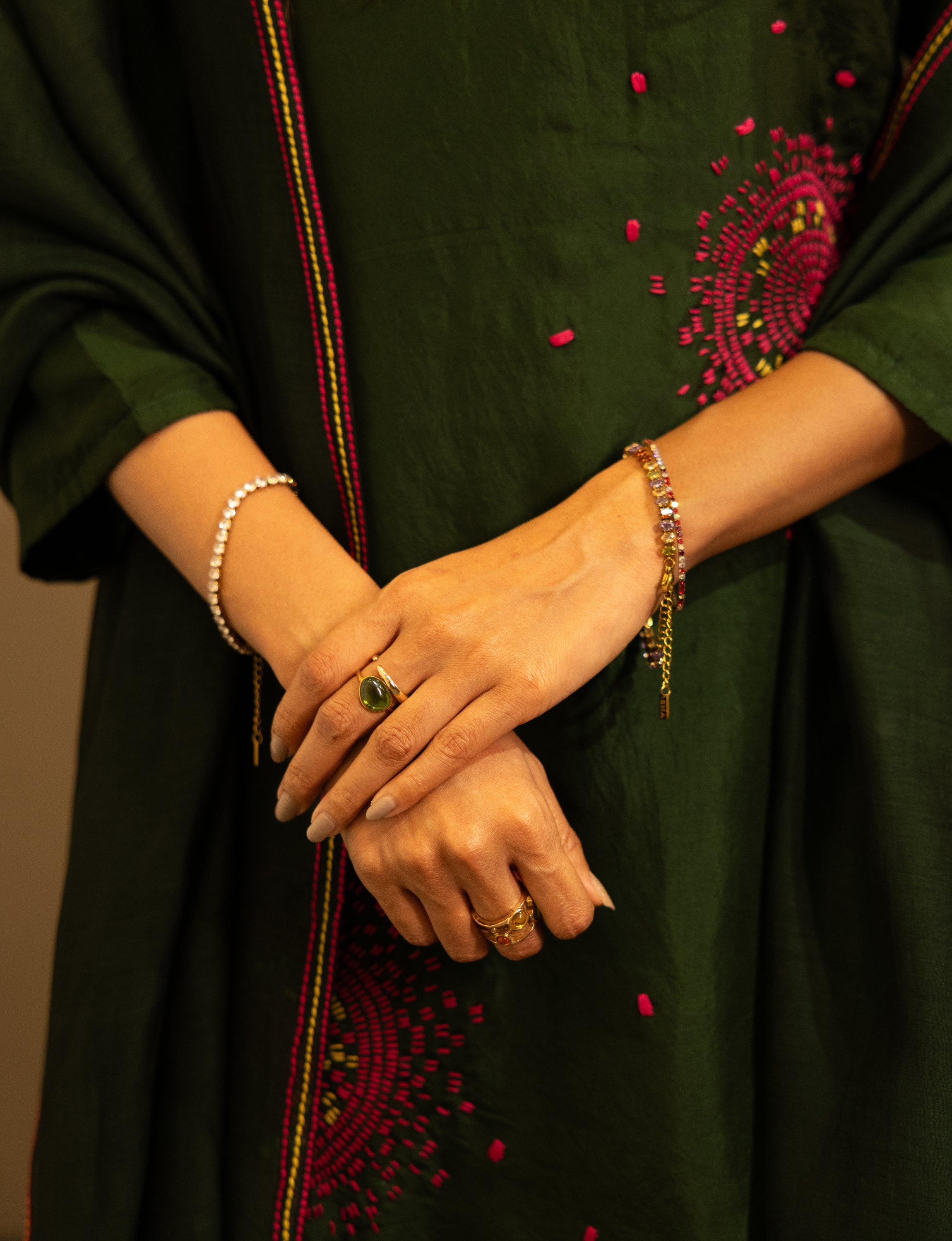 Dark Green Silk Embroidered Short Kurta