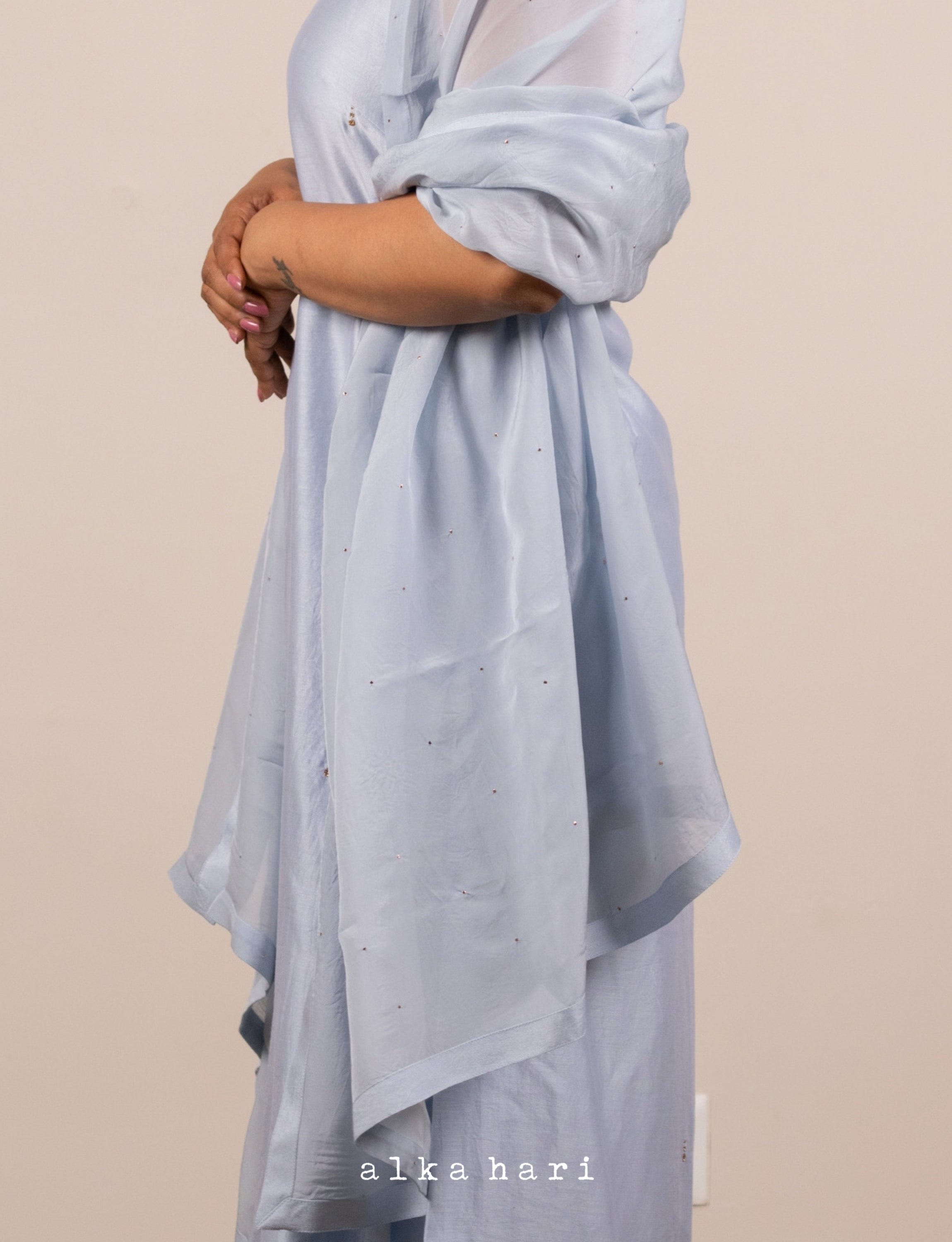 Powder Blue Organza Dupatta with Mukaish Work