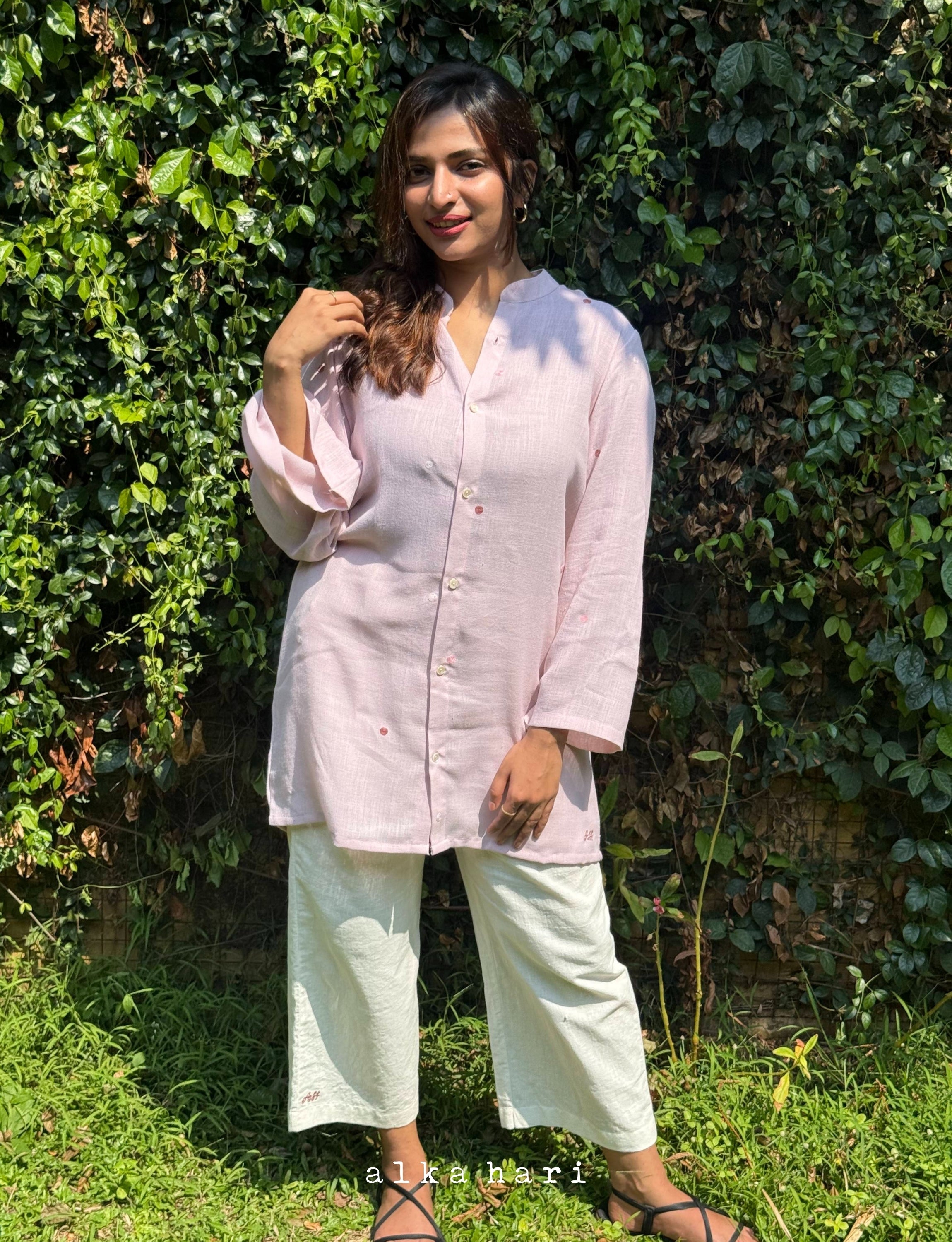 Light Pink Polka Dot Short Kurta