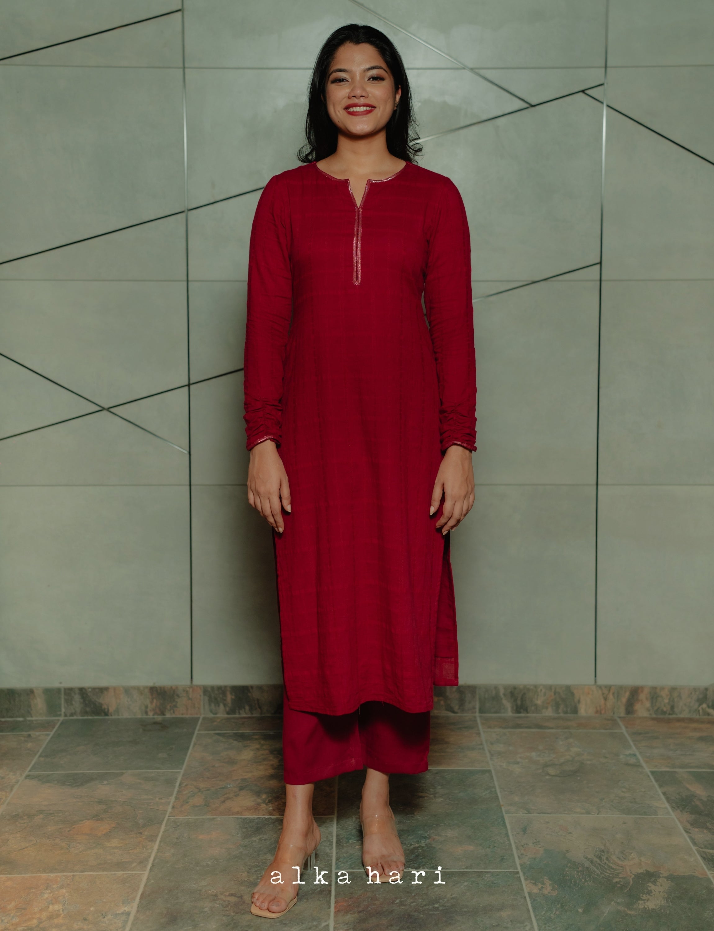 Maroon Kurta with Churi Sleeves